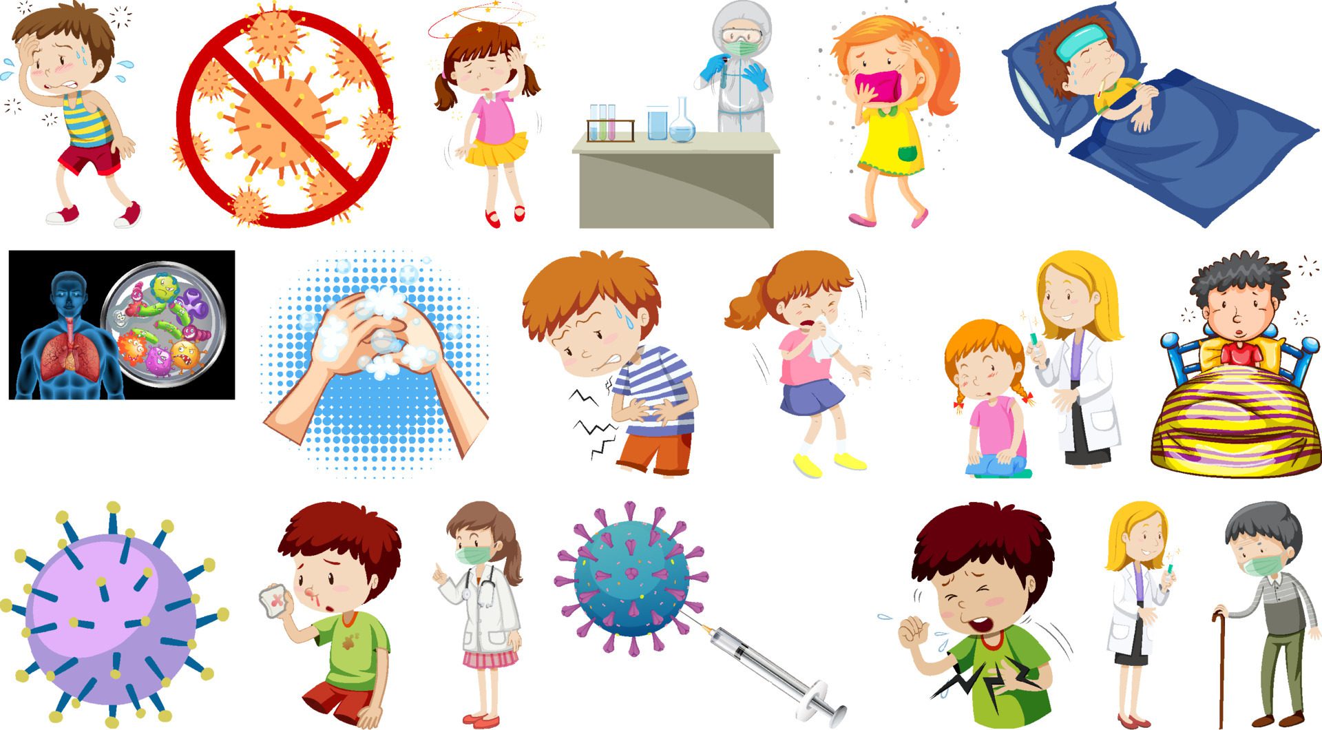 Set of sick people with different syptoms Free Vector