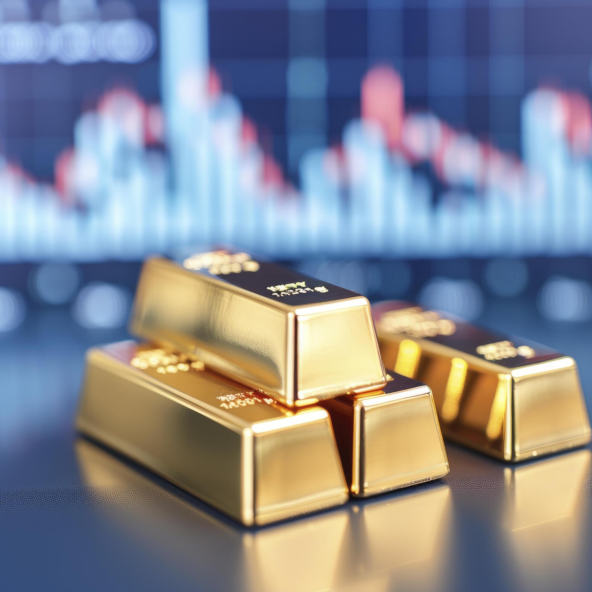 stack of gold bars with stock market charts on a black background Stock Free