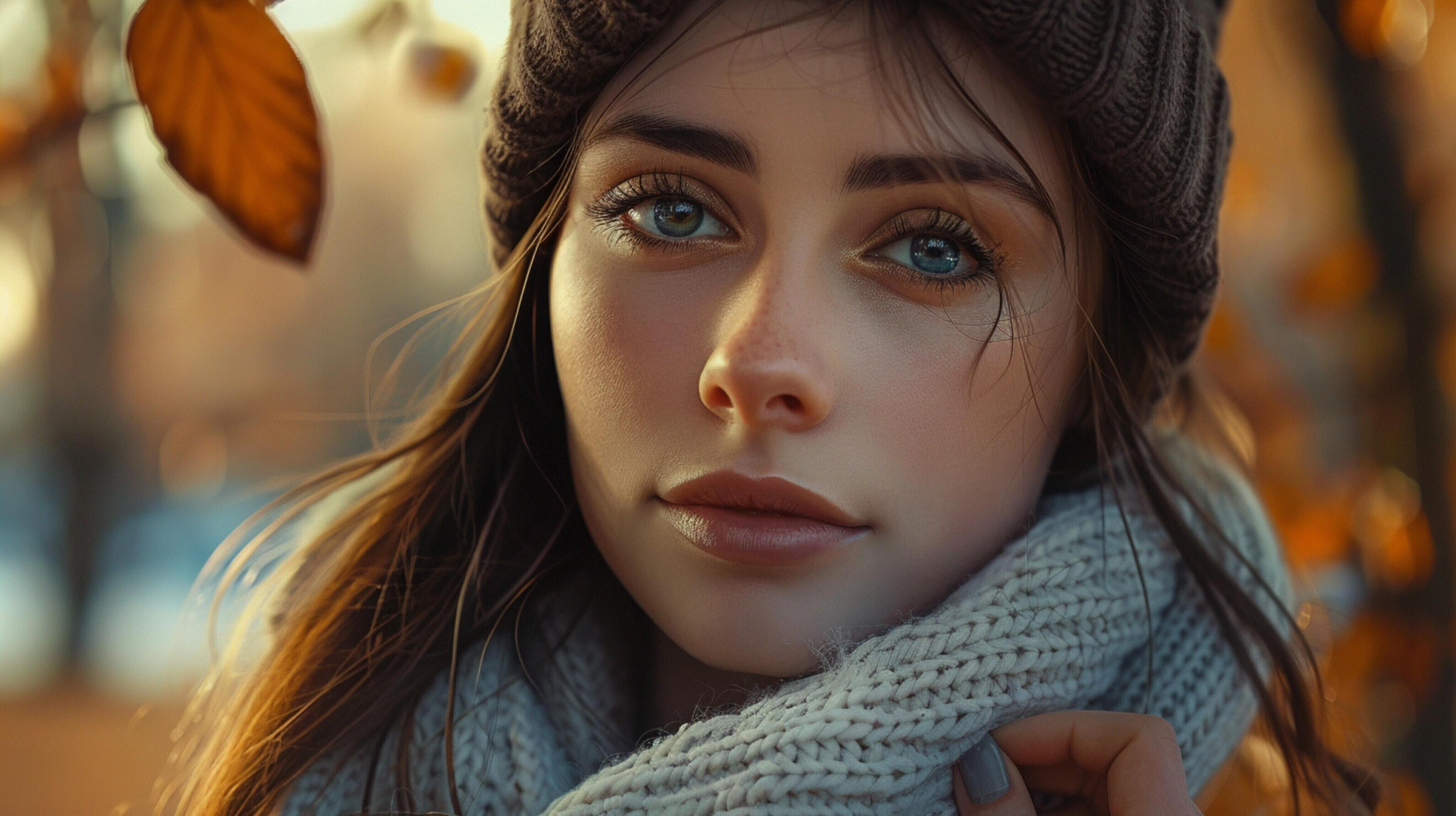 young woman in autumn fashion looking at camera Stock Free