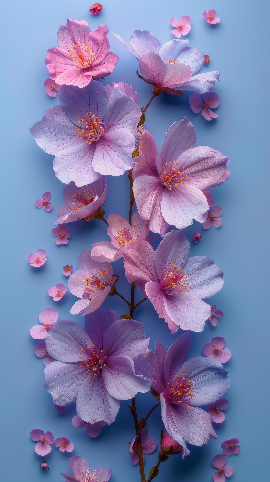 Purple Flowers Close Up on Blue Surface Free Photo