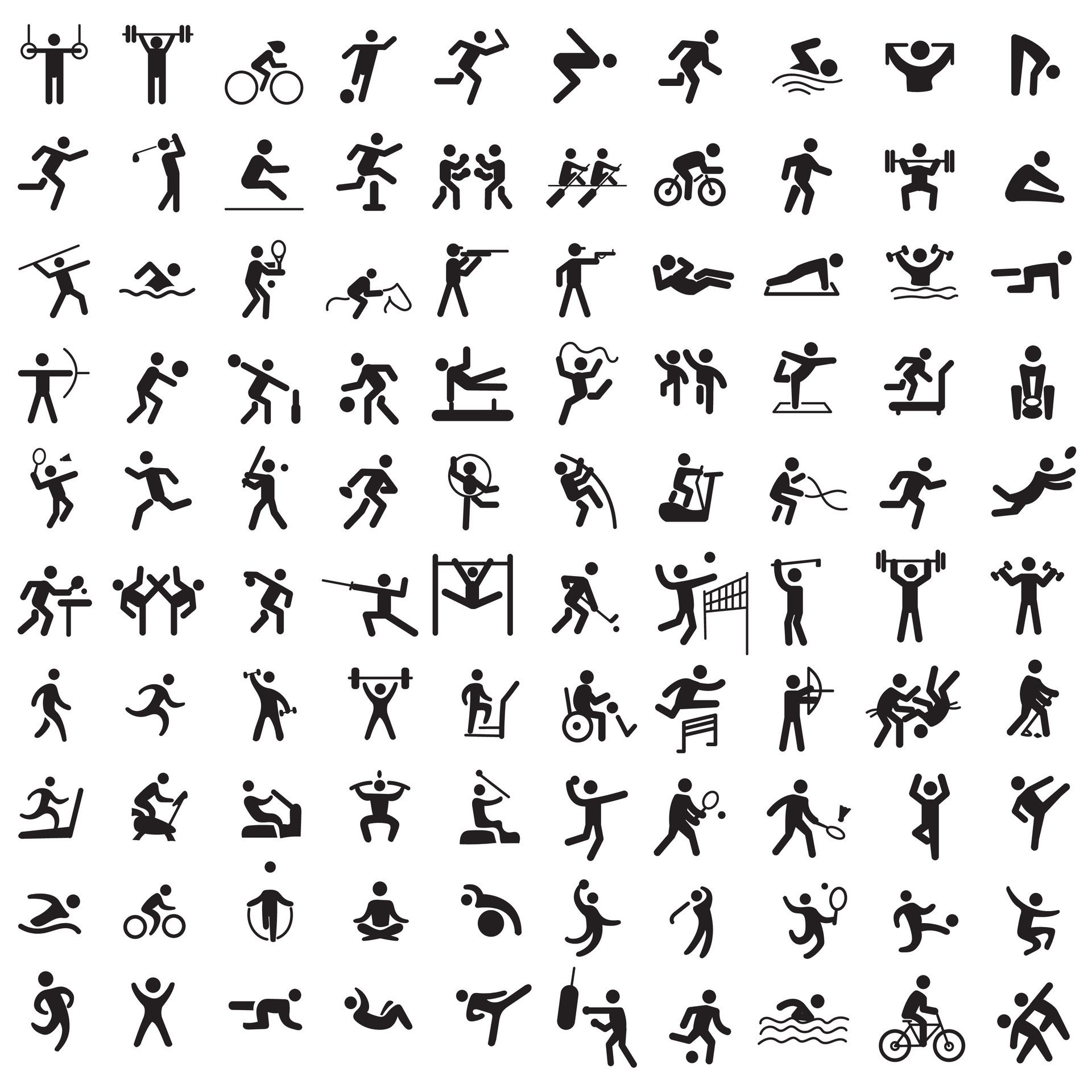 Sports icon set. Shapes Sports, Sports icon collection, Active lifestyle people and icon set, runners active lifestyle icons. Free Vector