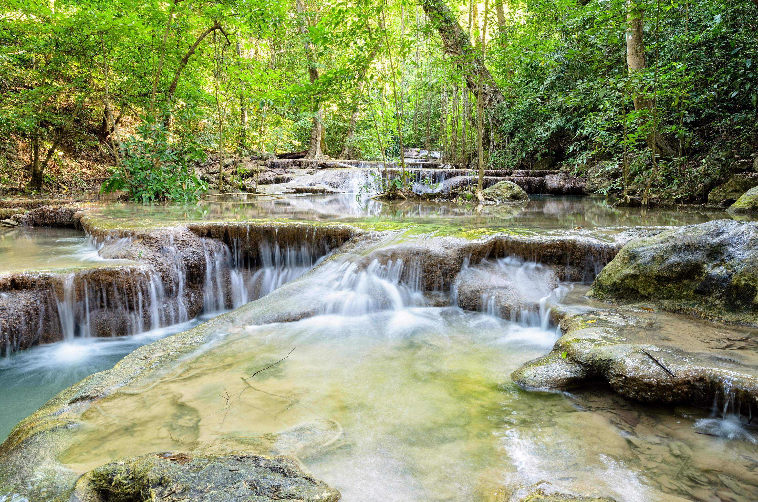 Erawan waterfall in Thailand Stock Free