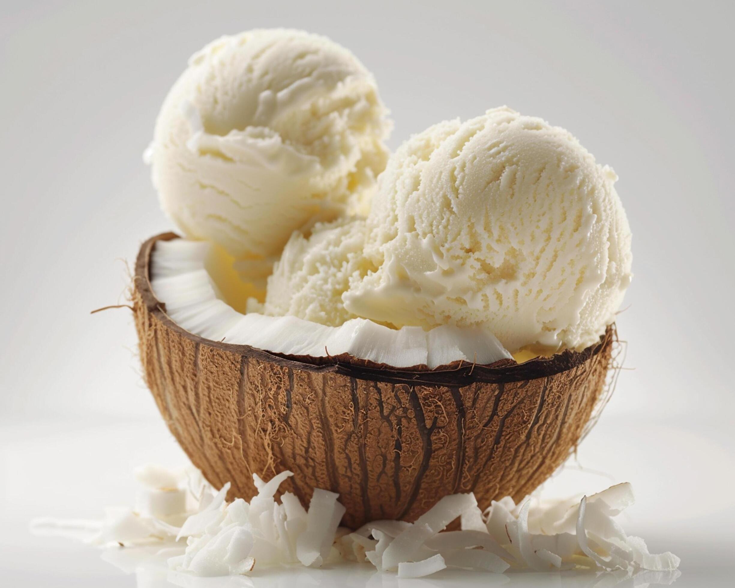 A coconut with two scoops of ice cream Stock Free