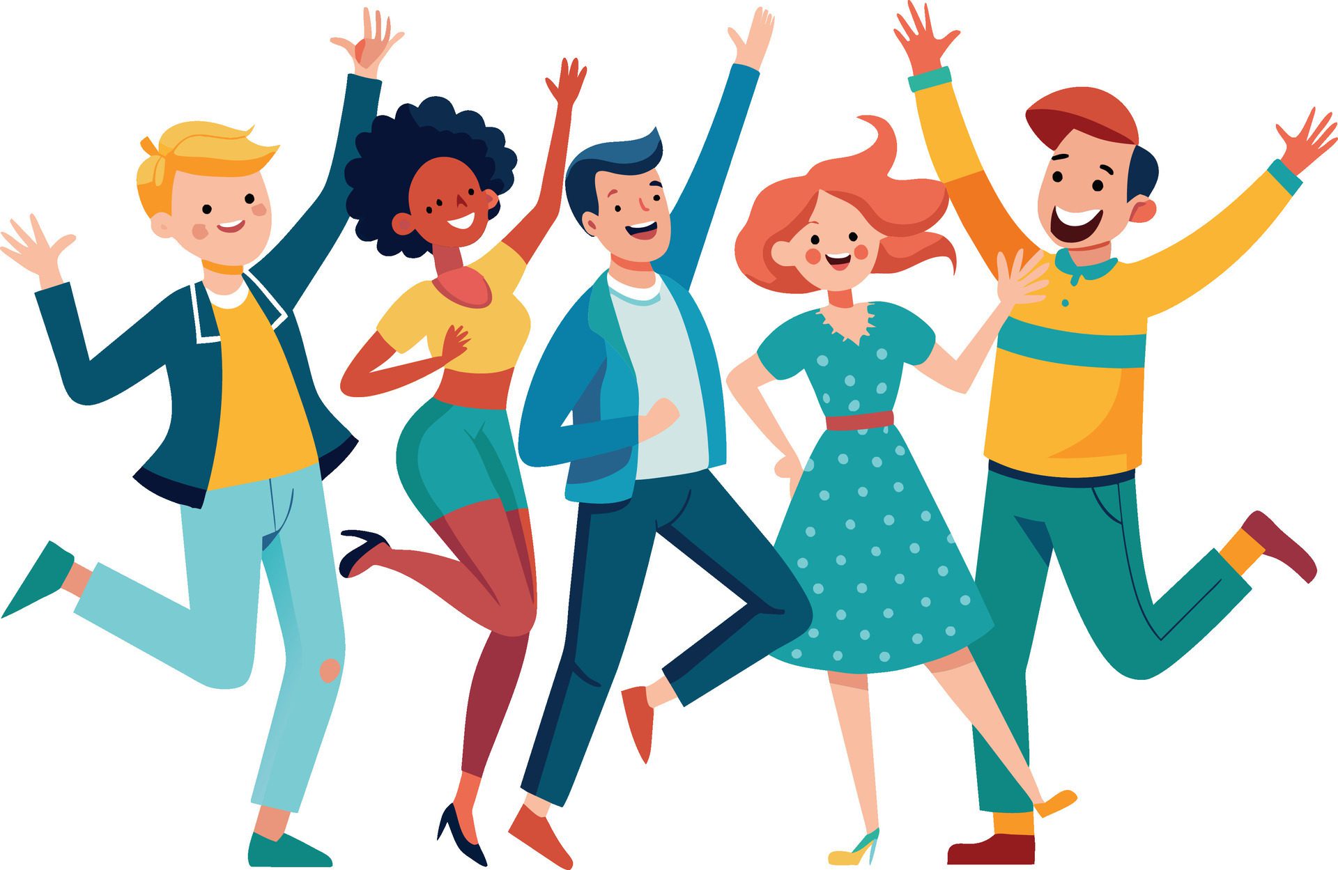 Group of happy young people dancing and having fun. Vector illustration Free Vector