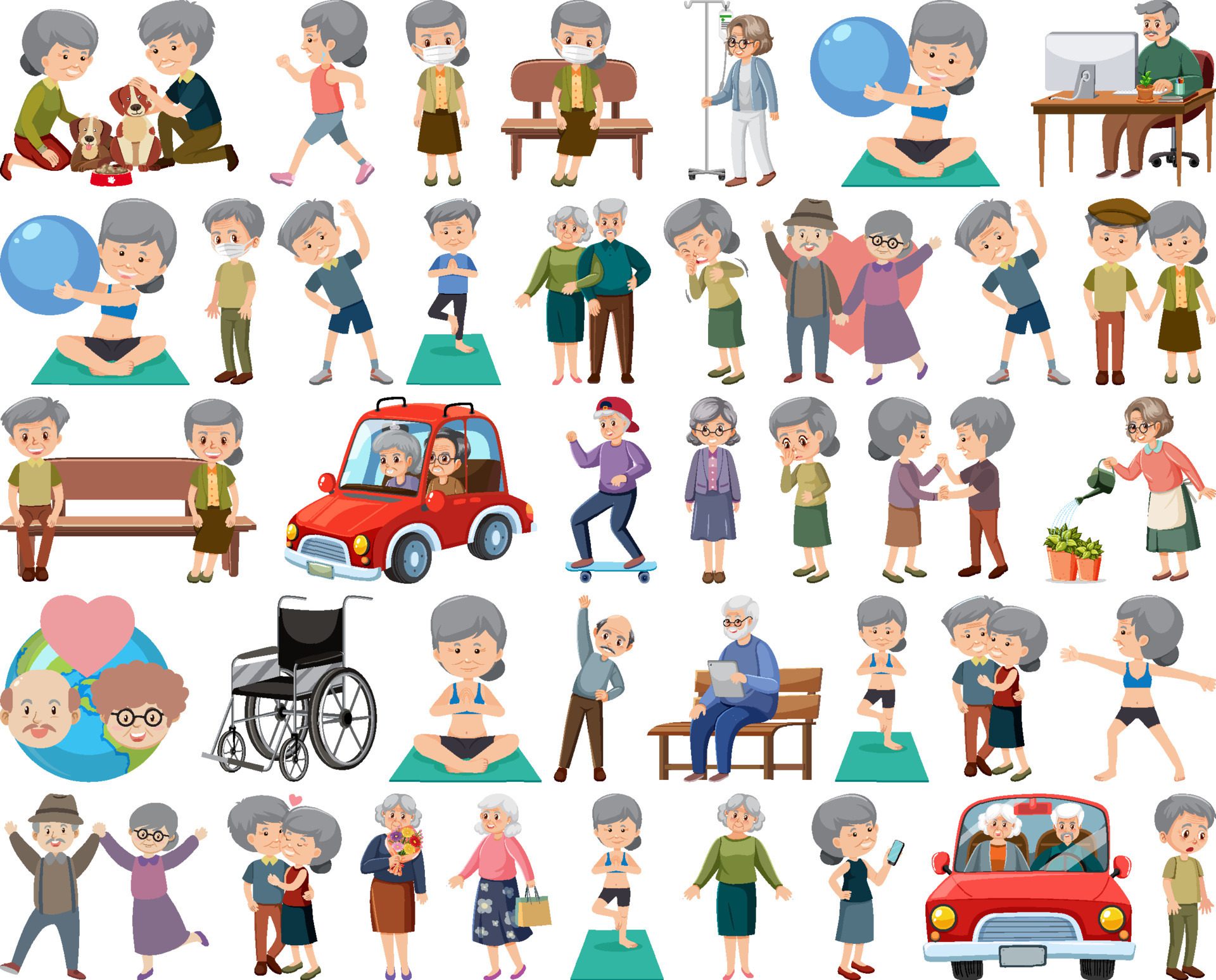 Collection of elderly people icons Free Vector