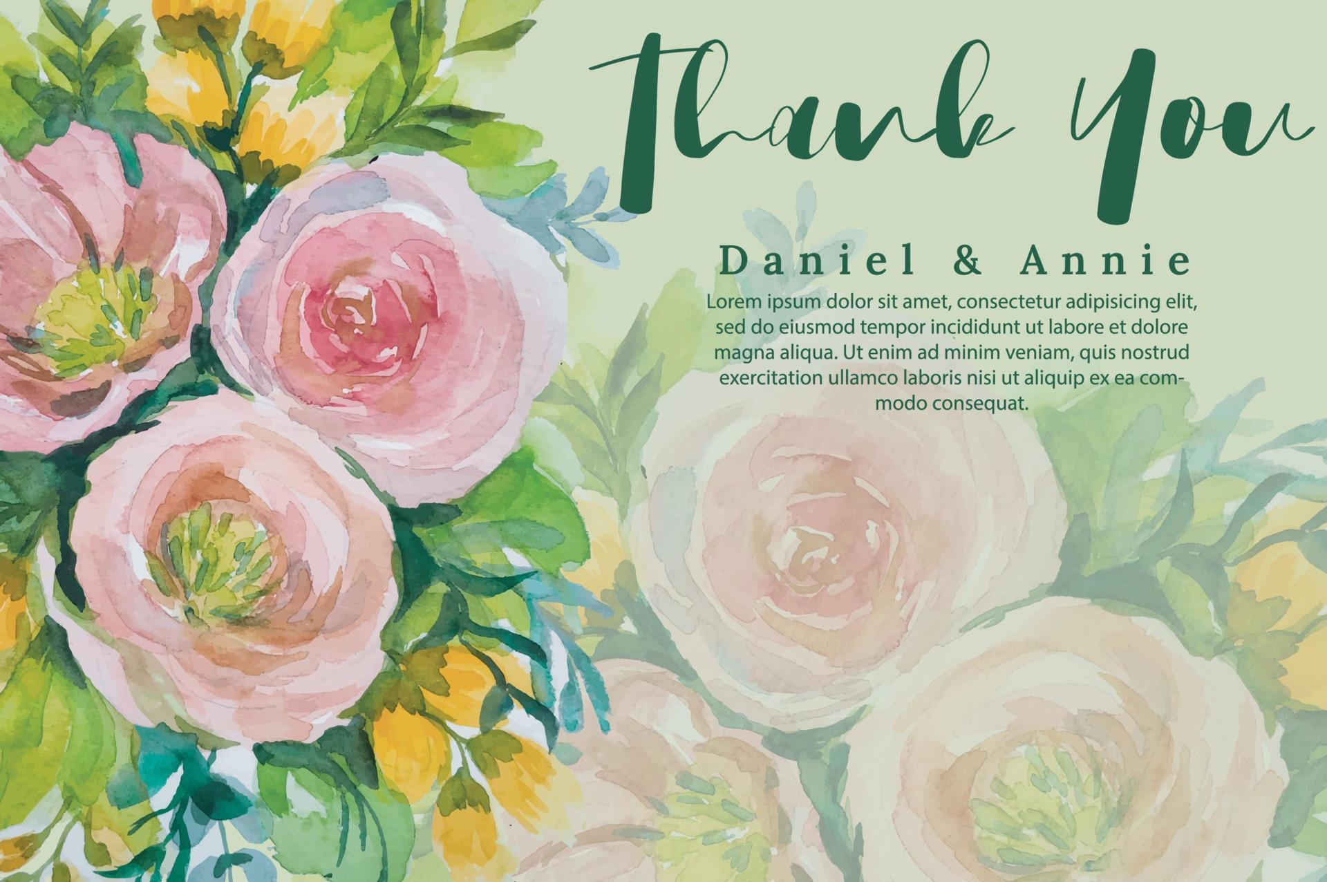 thank you card watercolor flower template Stock Free