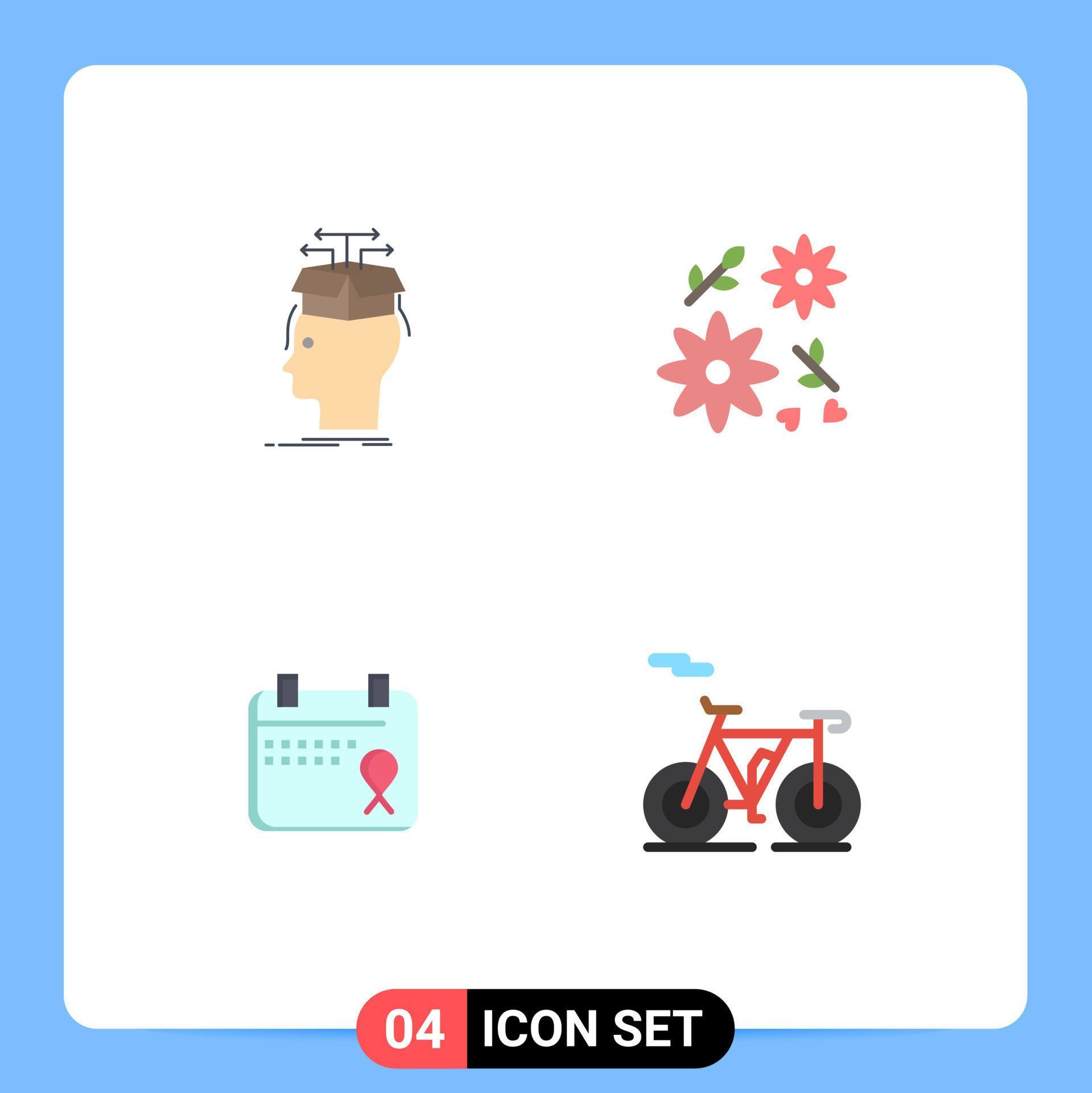 Modern Set of 4 Flat Icons Pictograph of data love knowledge flower date Editable Vector Design Elements Stock Free