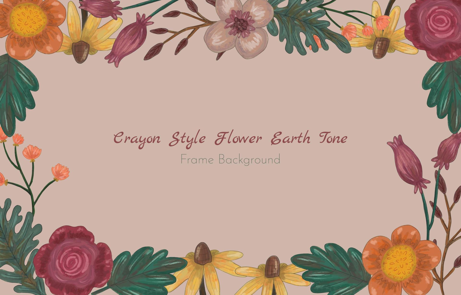 Crayon Style Flower Earth Tone Frame Background Stock Free