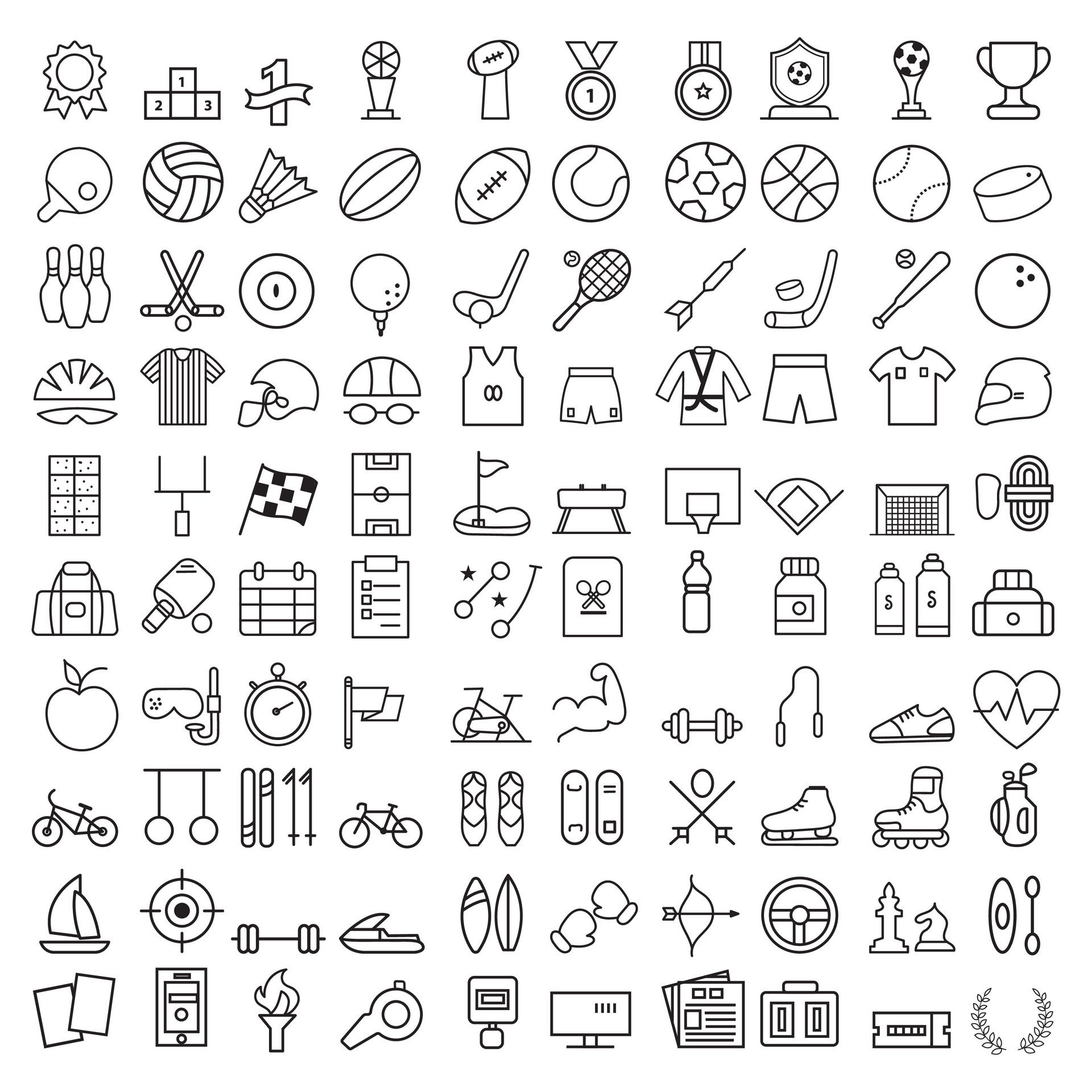 Sports icon set. Shapes Sports, Sports icon collection, Active lifestyle people and icon set, runners active lifestyle icons. Free Vector