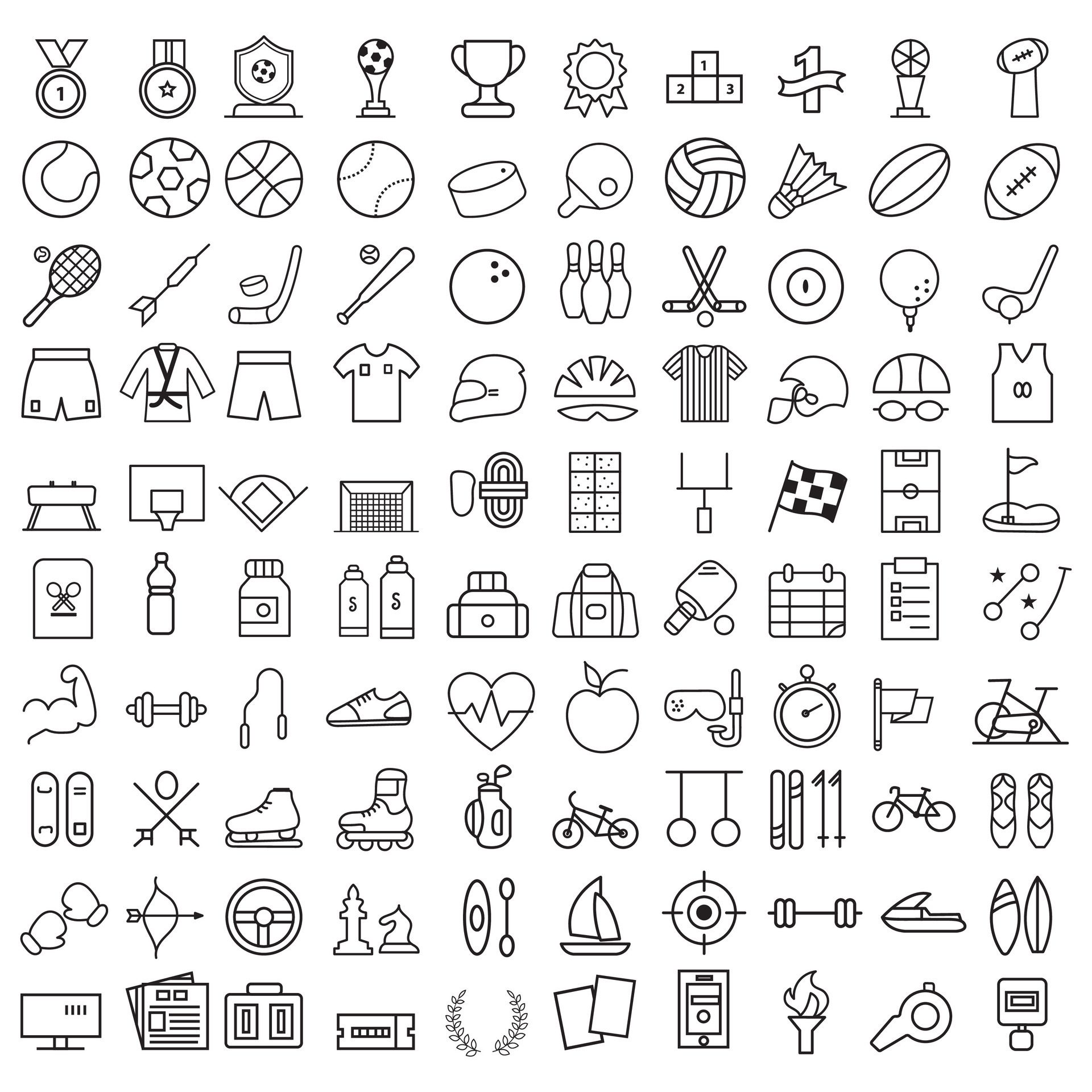 Sports icon set. Shapes Sports, Sports icon collection, Active lifestyle people and icon set, runners active lifestyle icons. Free Vector