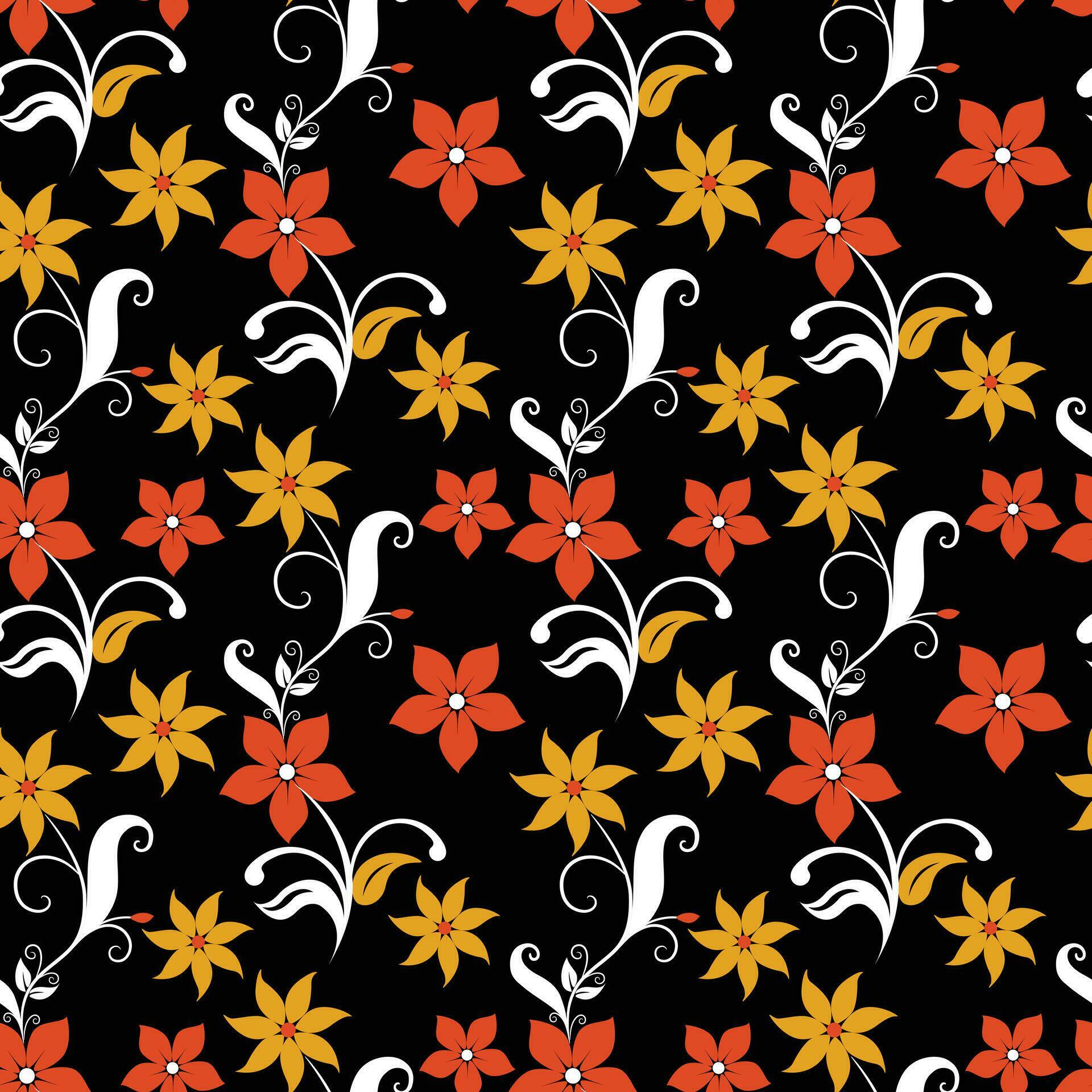 flat flowers pattern on black background Stock Free