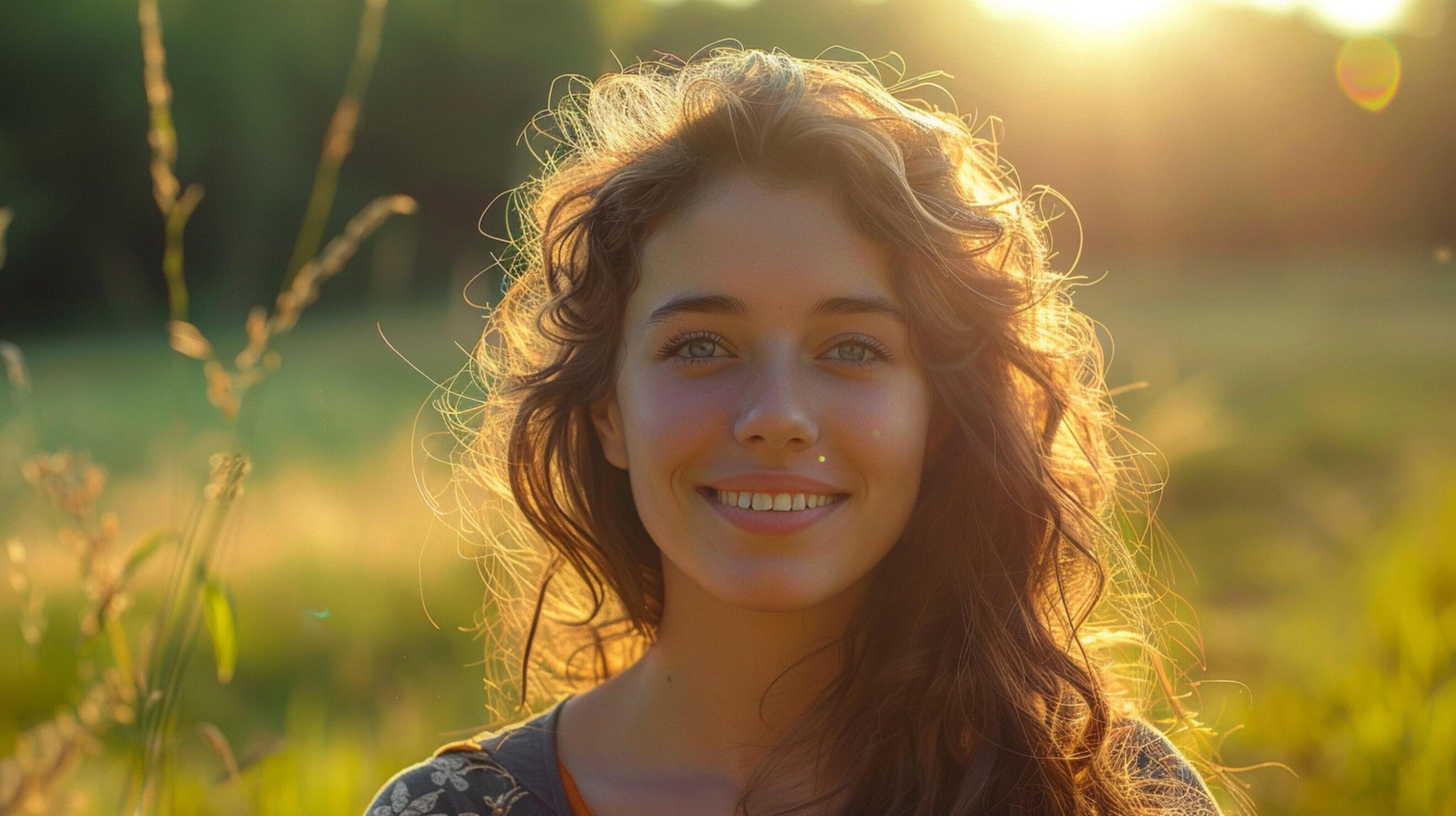 young woman outdoors looking at camera smiling Stock Free