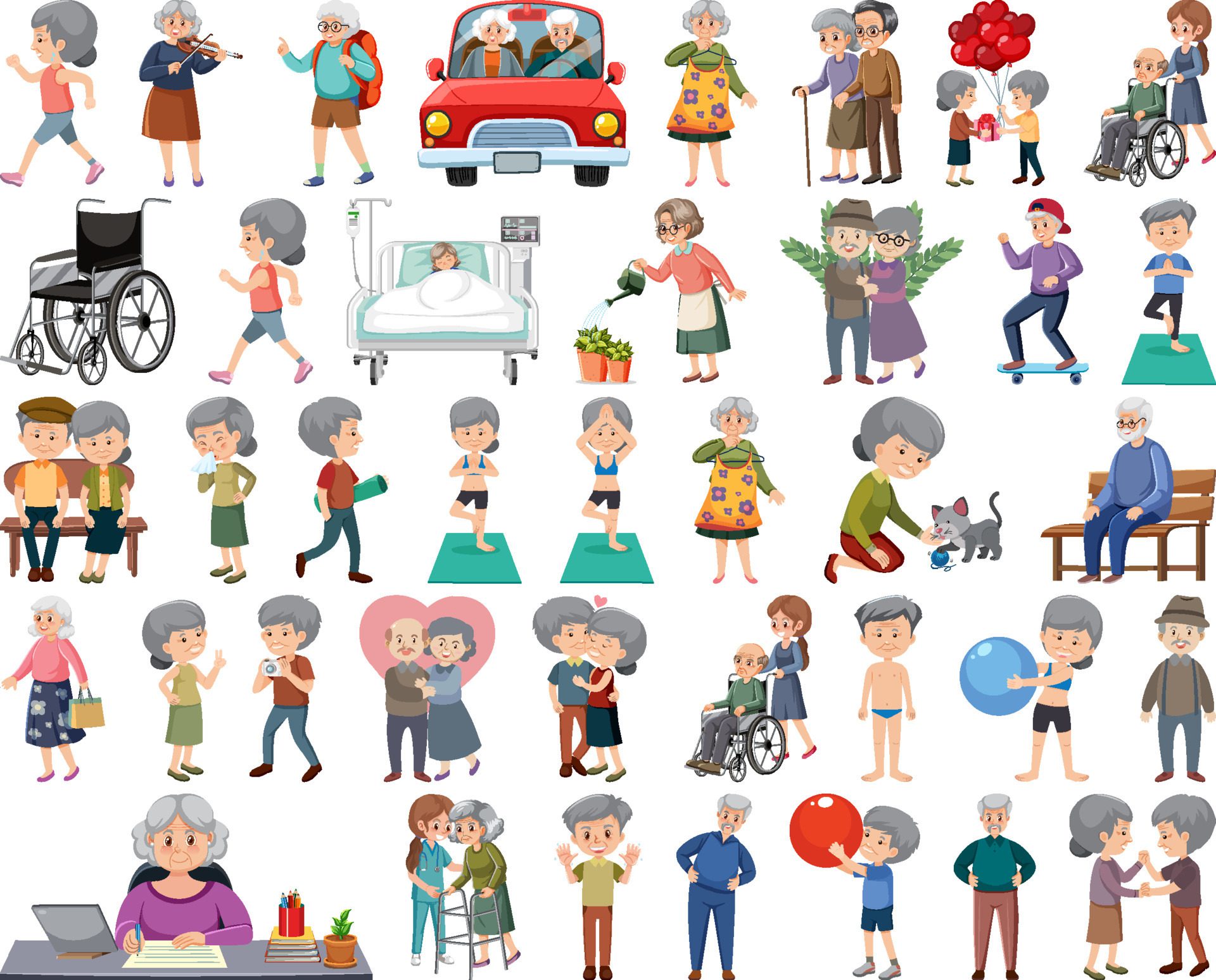 Collection of elderly people icons Free Vector