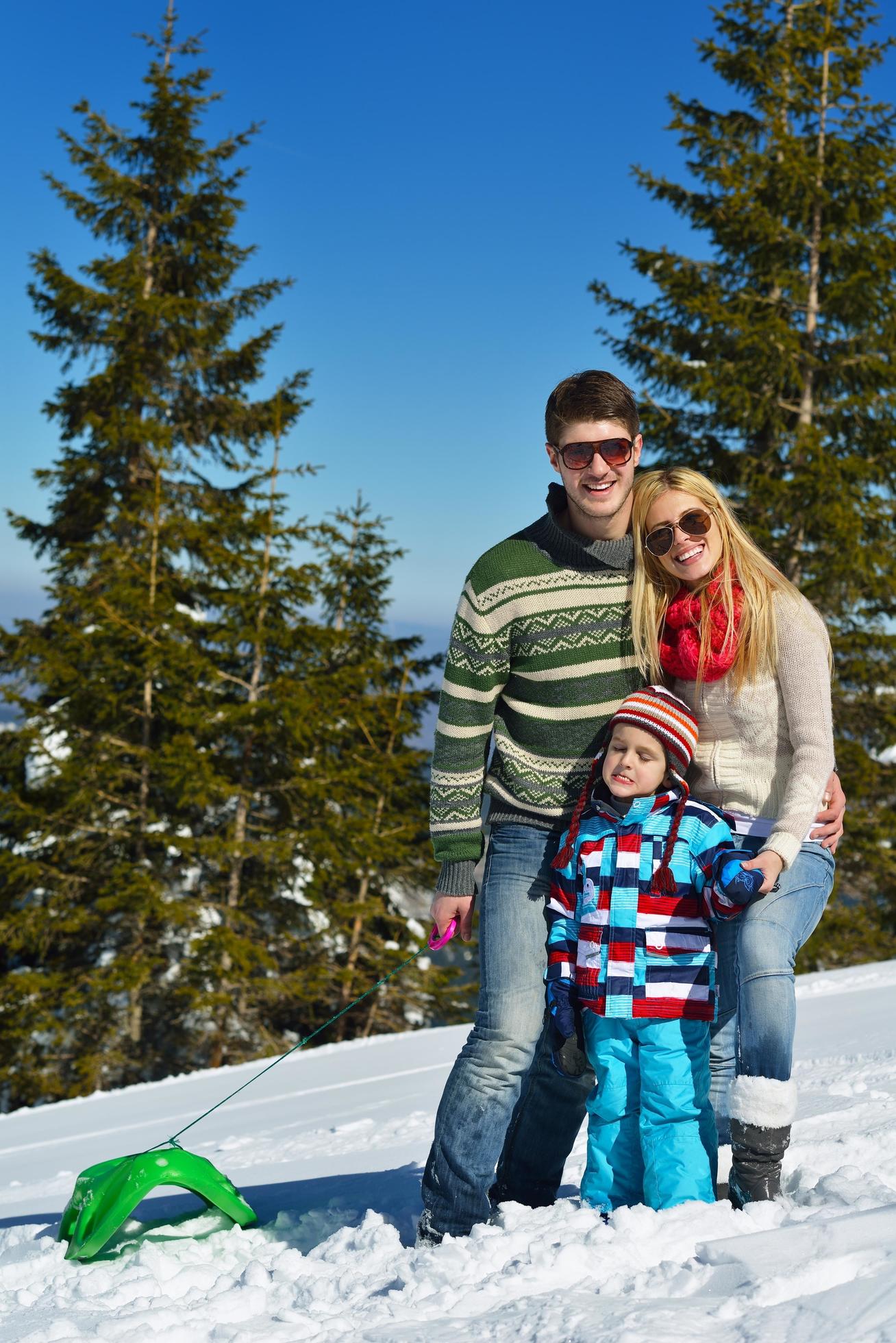 family having fun on fresh snow at winter Stock Free