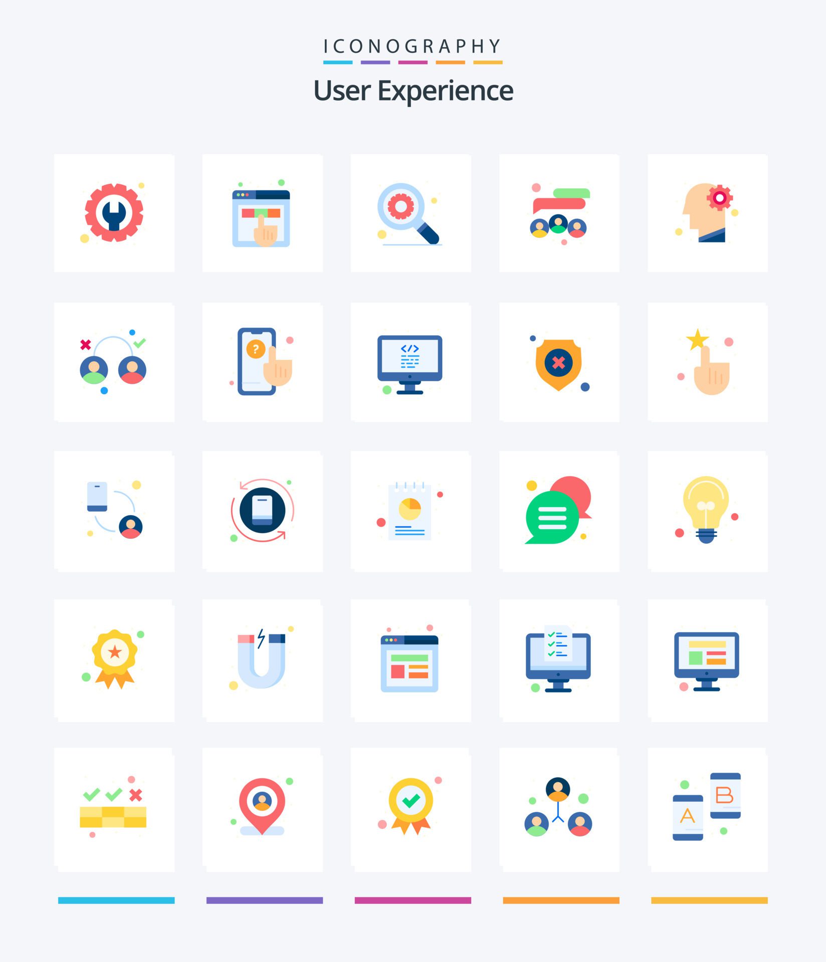 Creative User Experience 25 Flat icon pack Such As brain. social media. ux. people. settings Free Vector