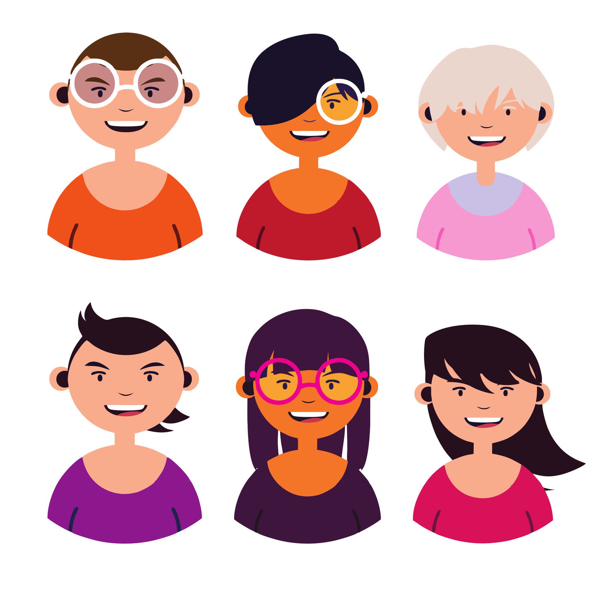 a set of people with different hair colors and glasses Free Vector