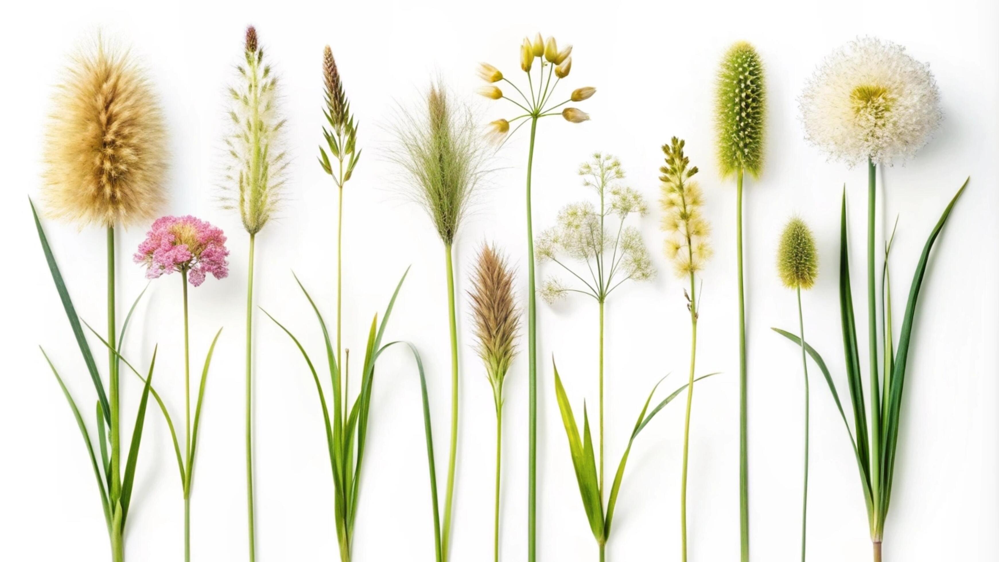 Blooming grass flowers on a white background. Stock Free