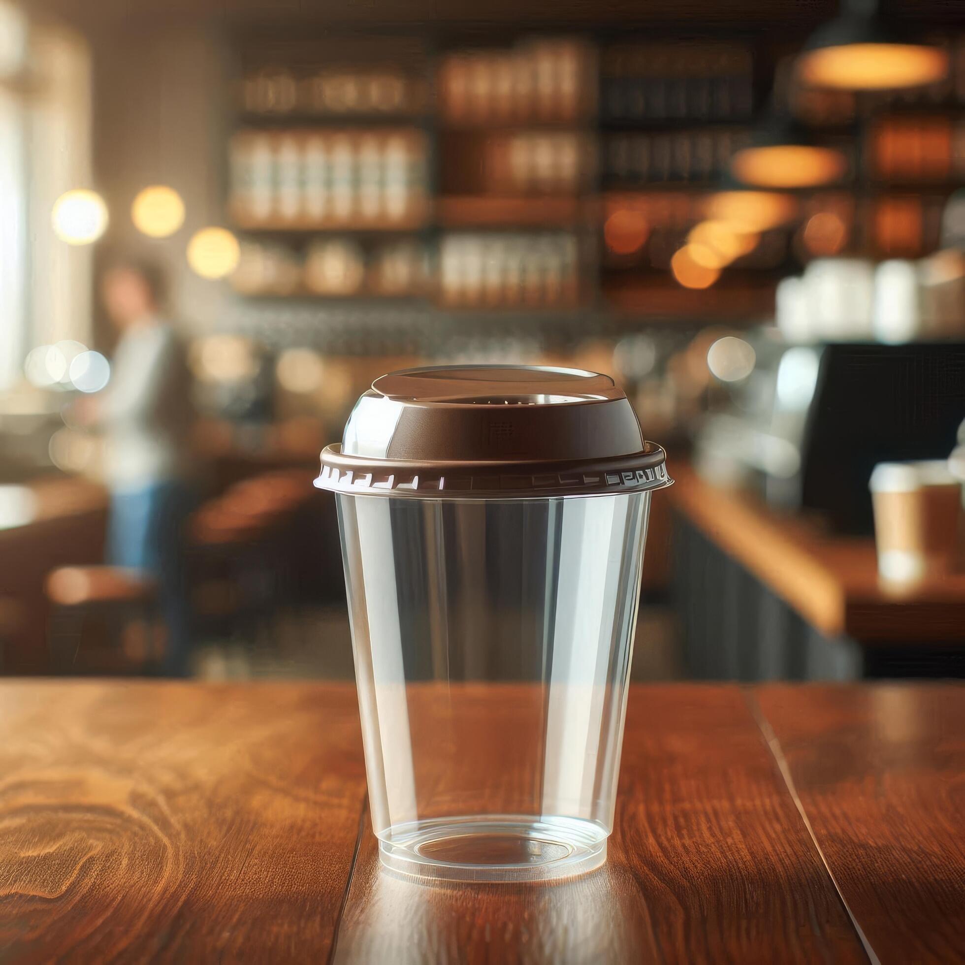 Vibrant Takeaway Cup in Various Colors with a Blurred Coffee Shop Background for Mockup and Branding Use Stock Free