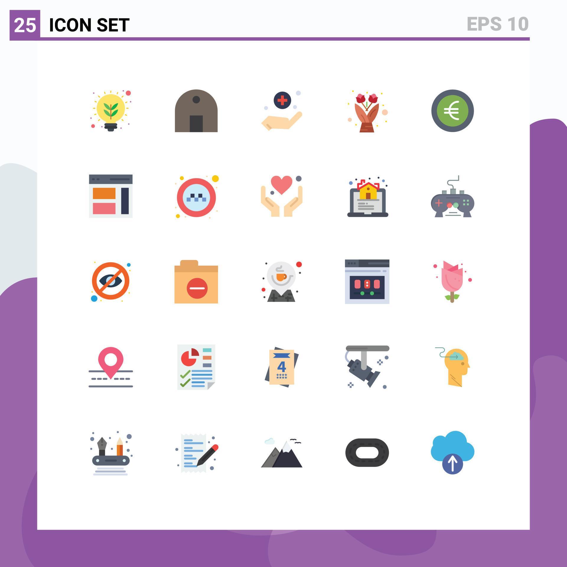 Set of 25 Modern UI Icons Symbols Signs for sign coin real estate gift flower Editable Vector Design Elements Stock Free