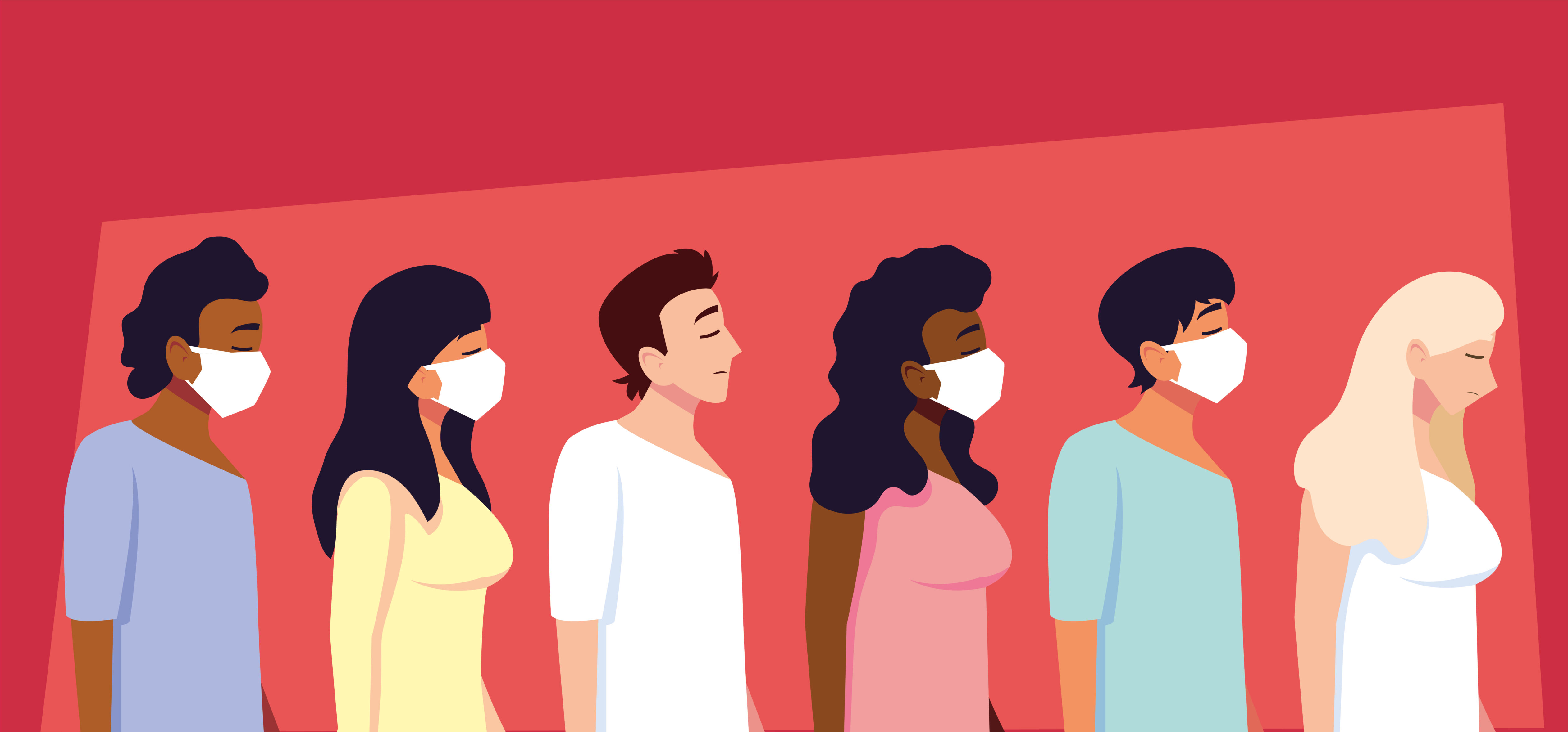 Group of people using medical face mask Free Vector