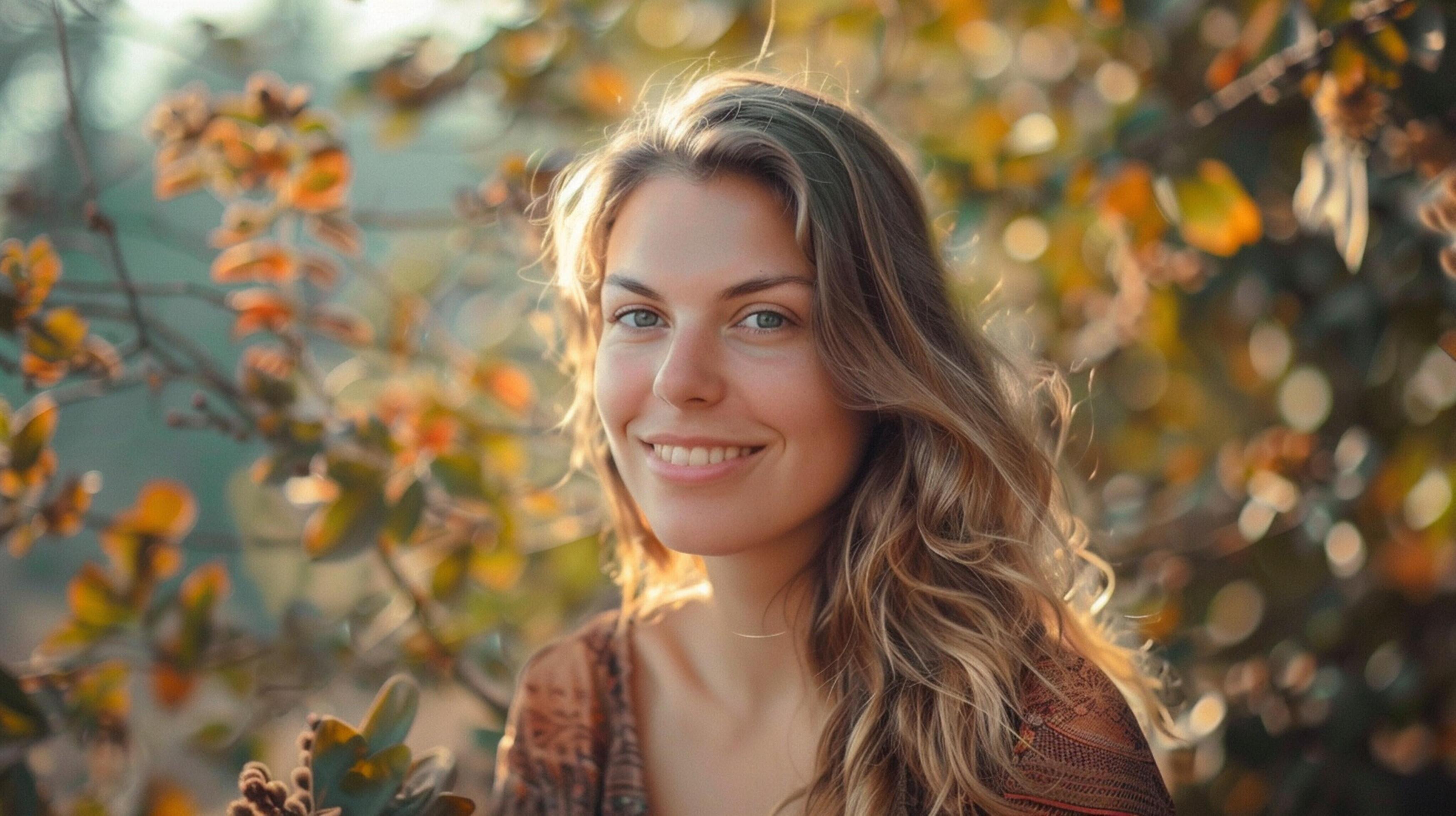 young woman outdoors looking at camera smiling Stock Free