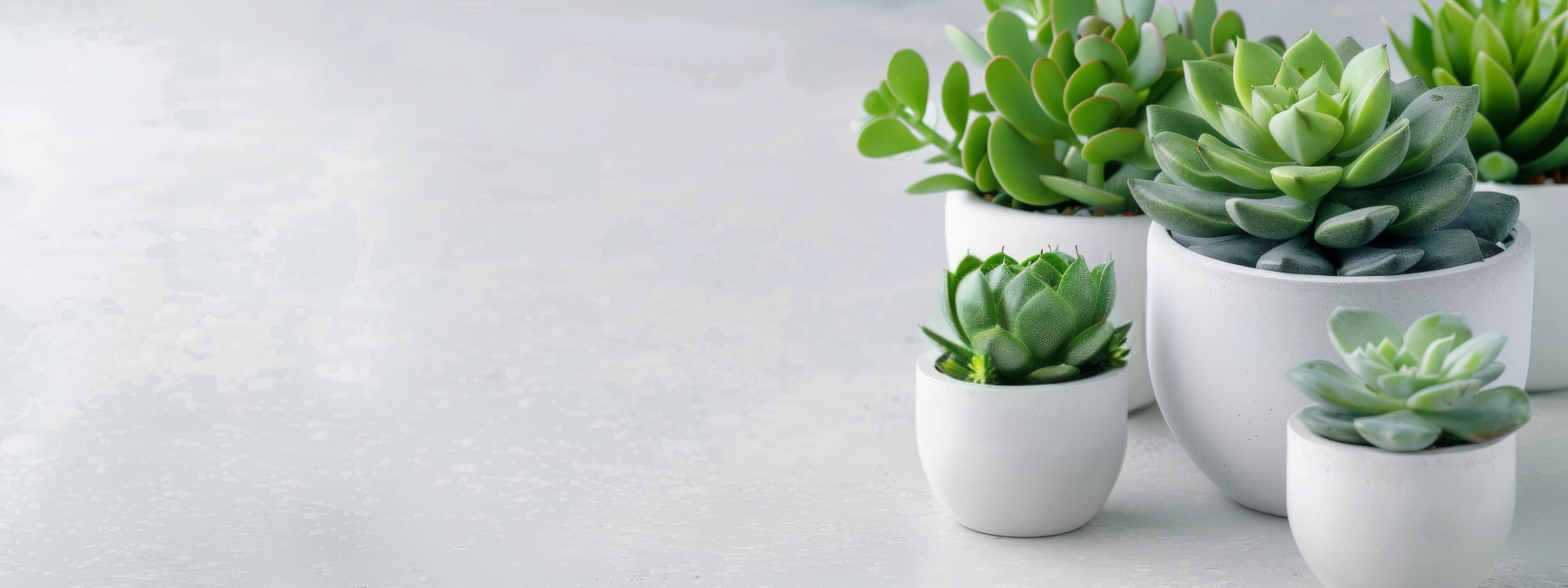 Succulents in Concrete Pots on Grey Background Stock Free