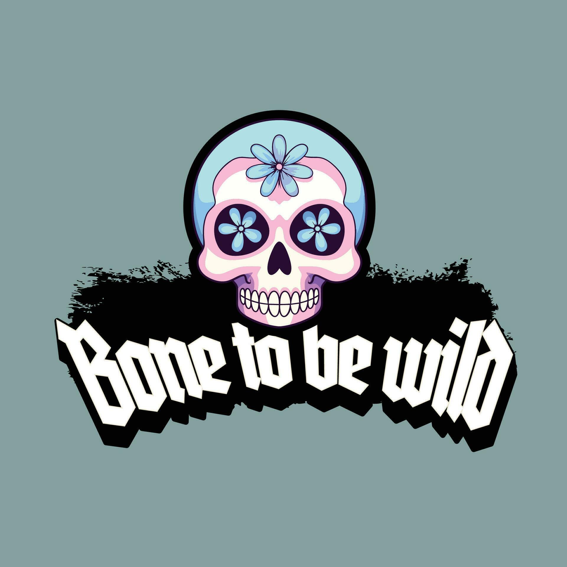 Pink and Blue Skull Adorned with Flowers in Born to be Wild Stock Free