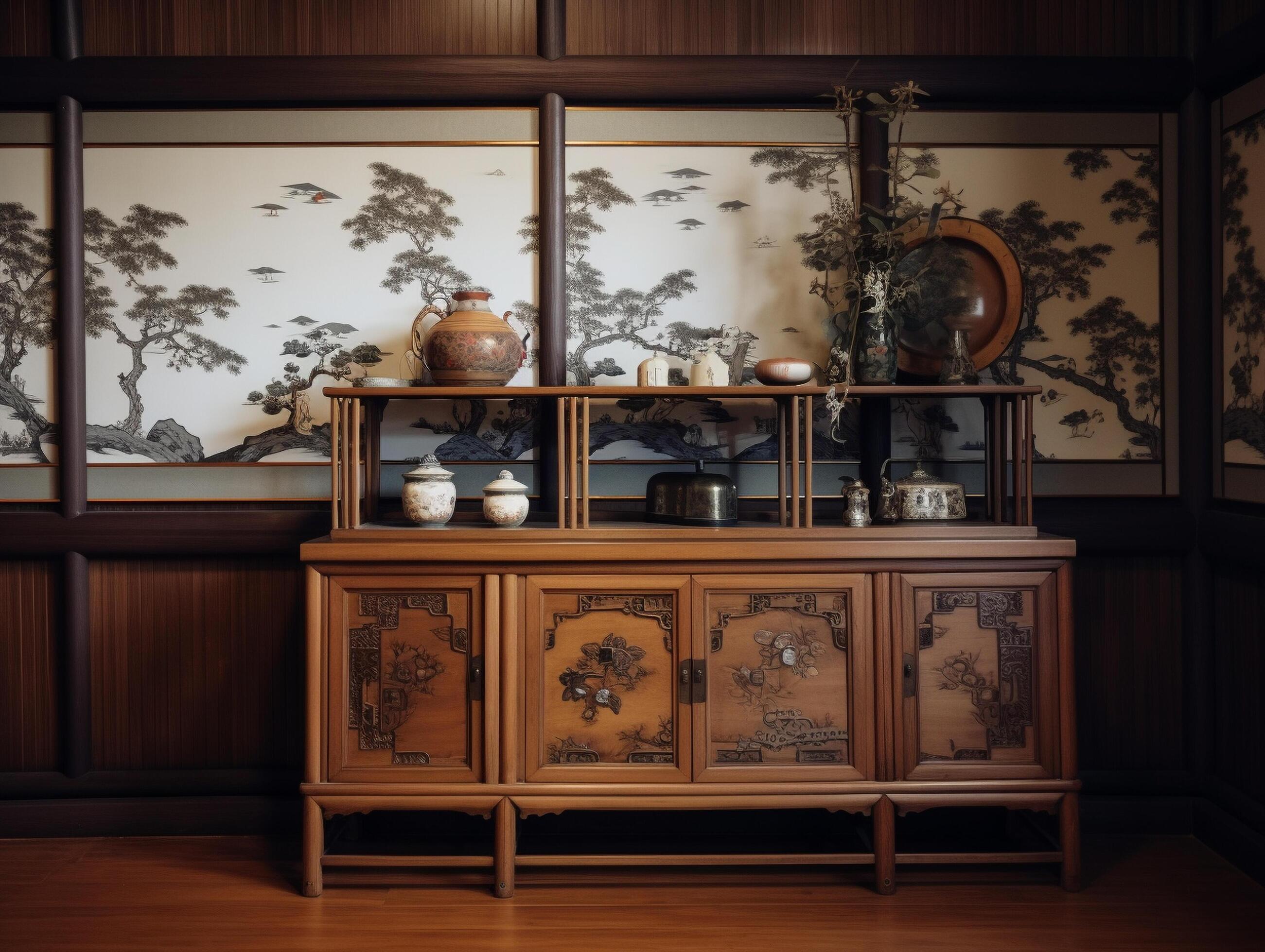 Japanese furniture with classical ornaments Stock Free