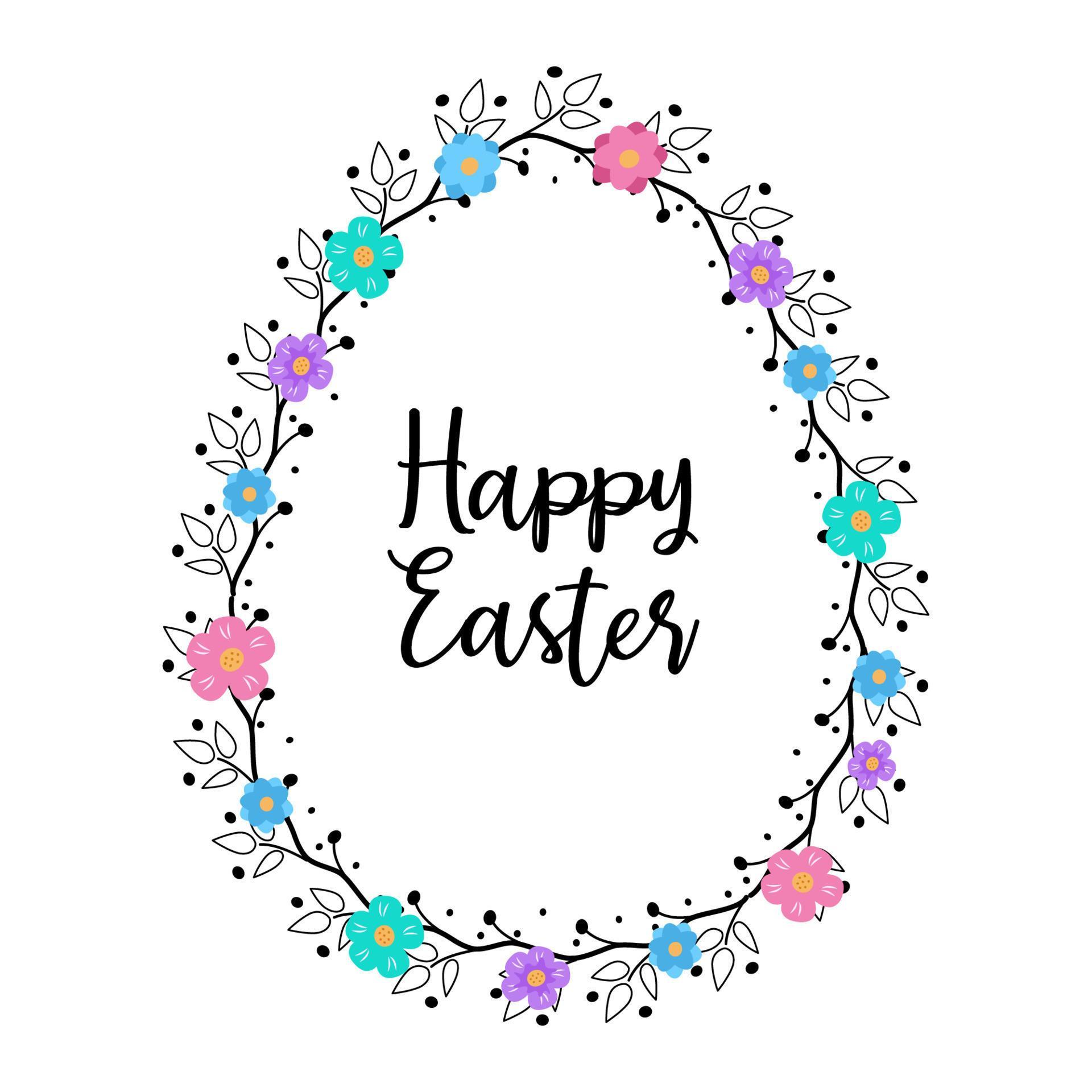 Easter egg decorative frame made of branches with flowers. Happy easter concept. Stock Free