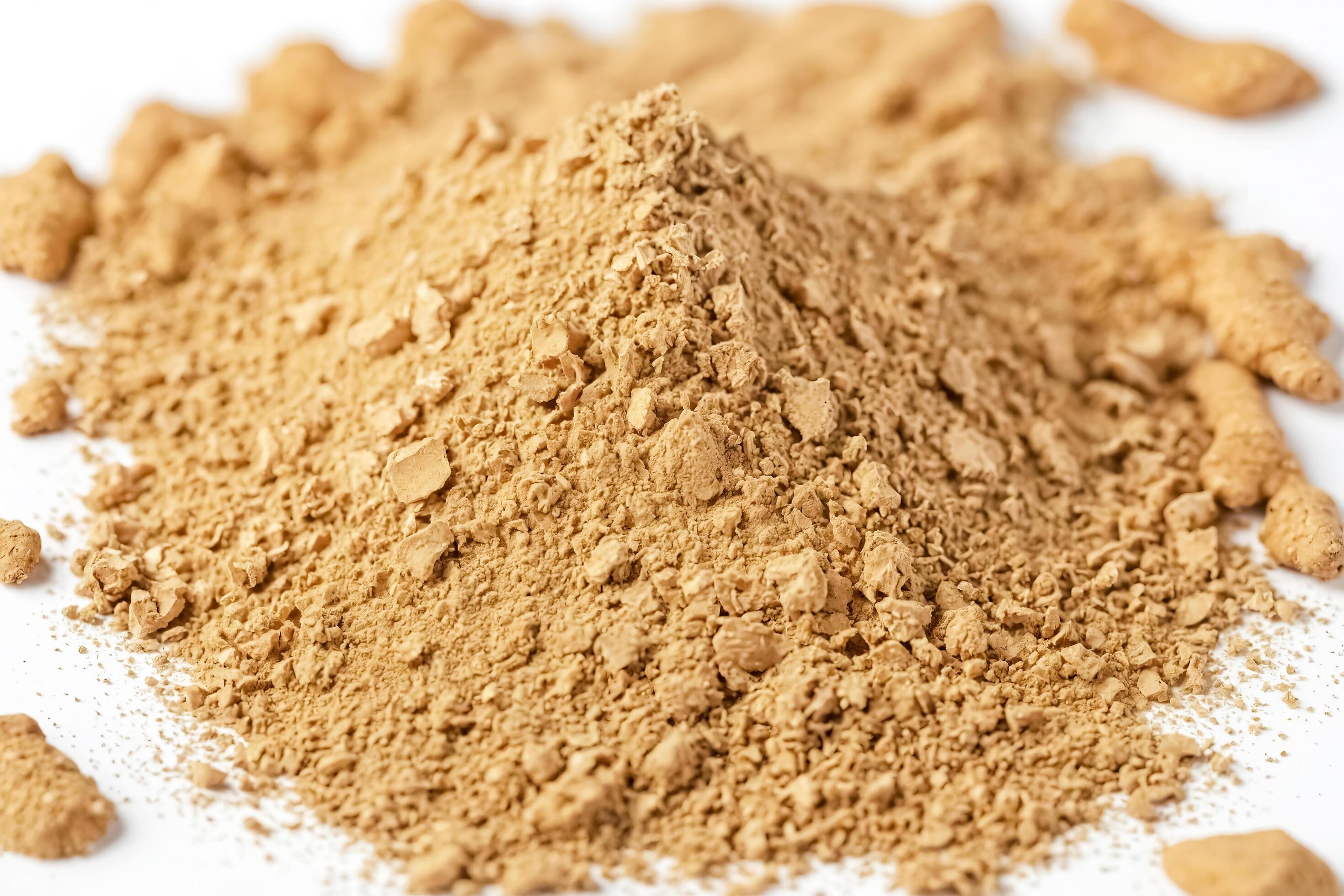 Crushed Ginger Powder on White Background Stock Free