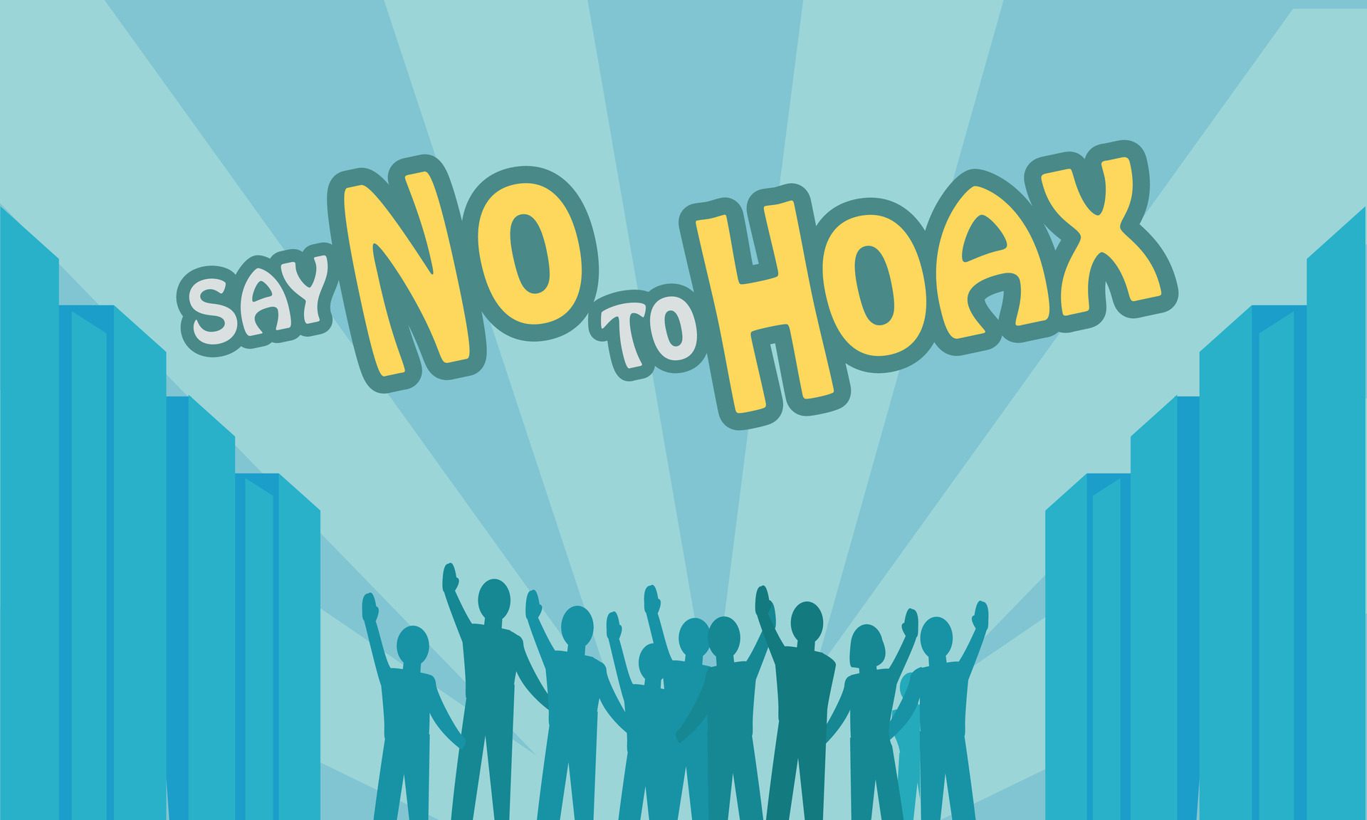 stop hoax sign poster with icon of peoples and building, good for education poster to stop hoax Free Vector