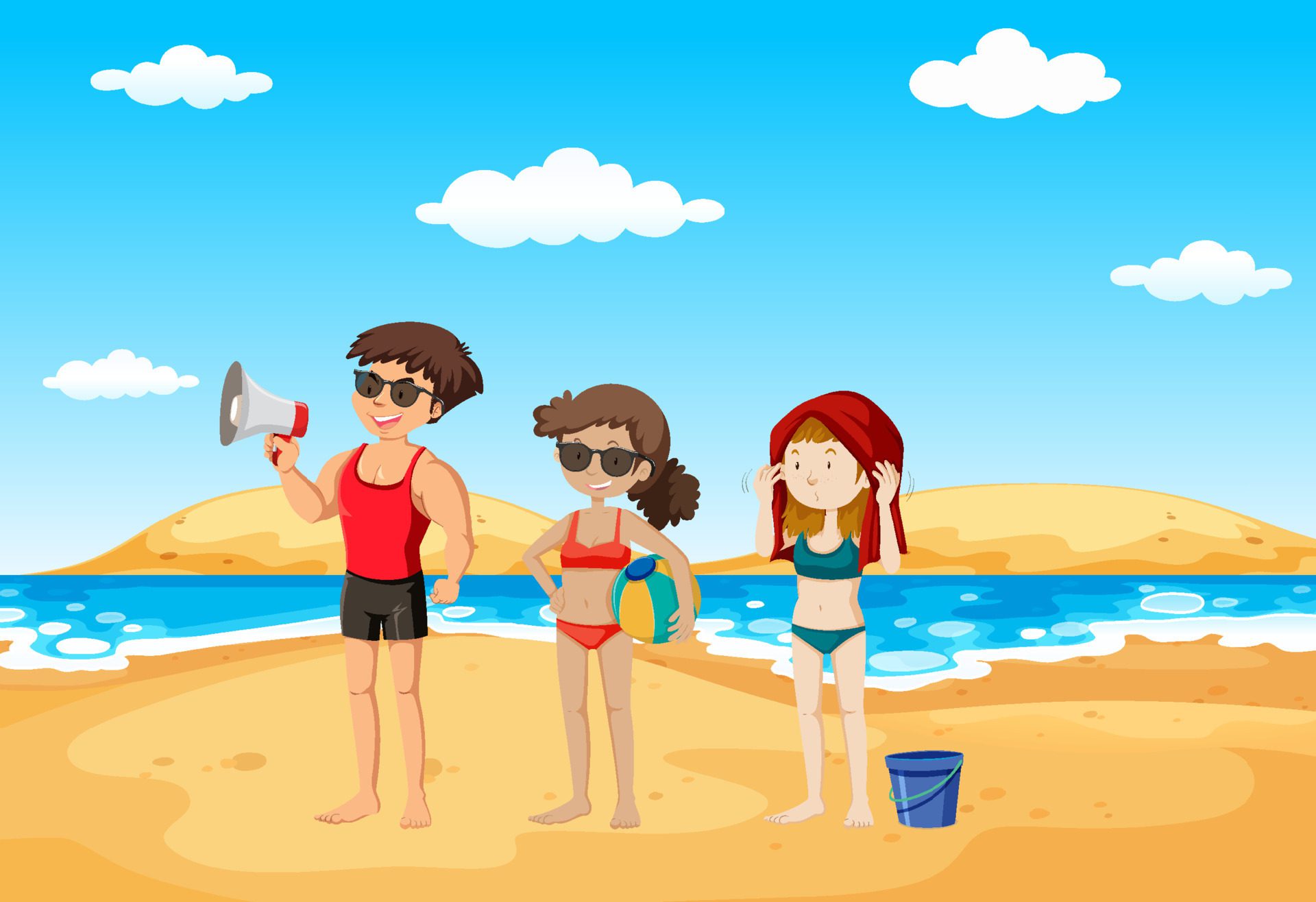 Scene with people on the beach Free Vector