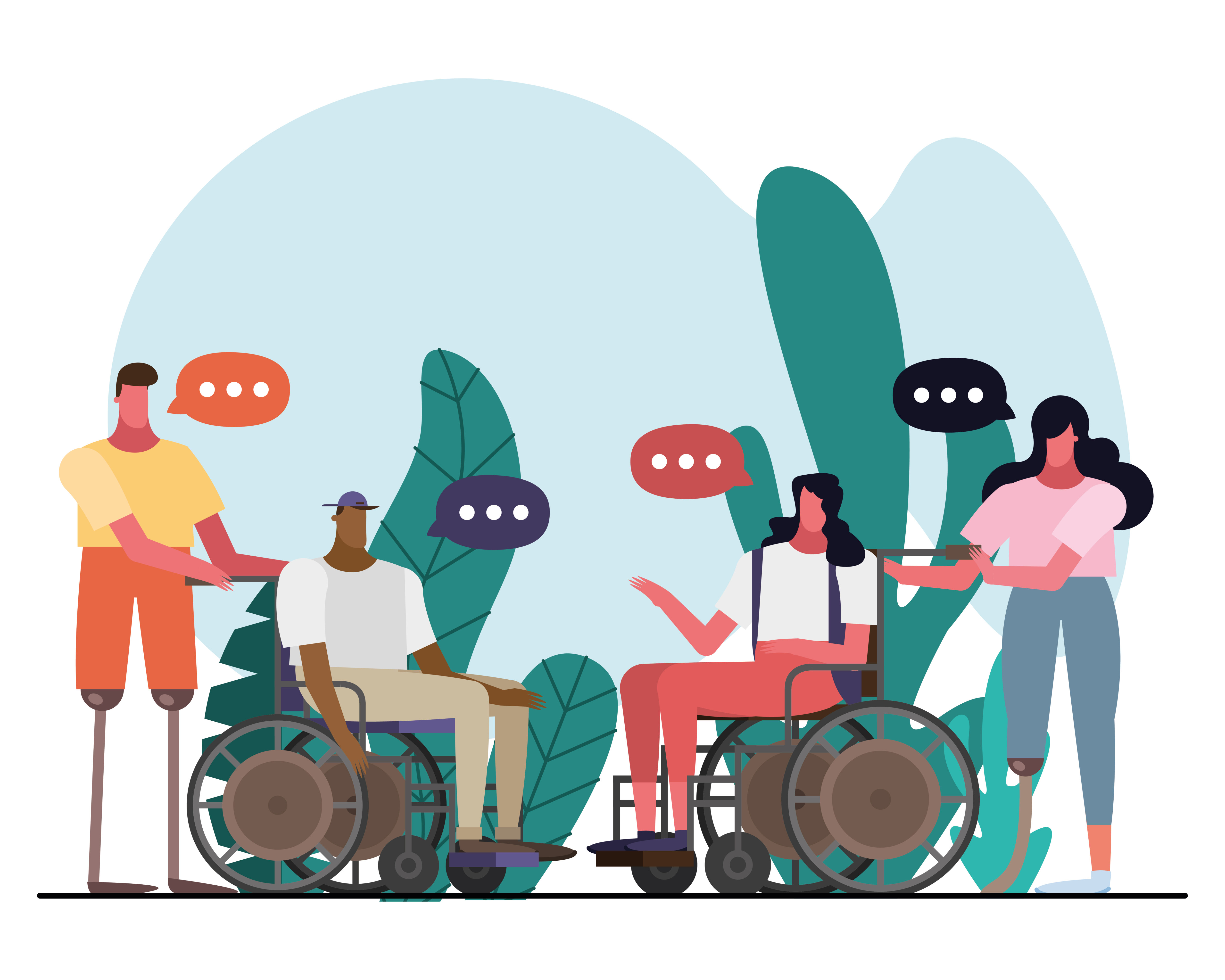 group of interracial people with handicaps Free Vector