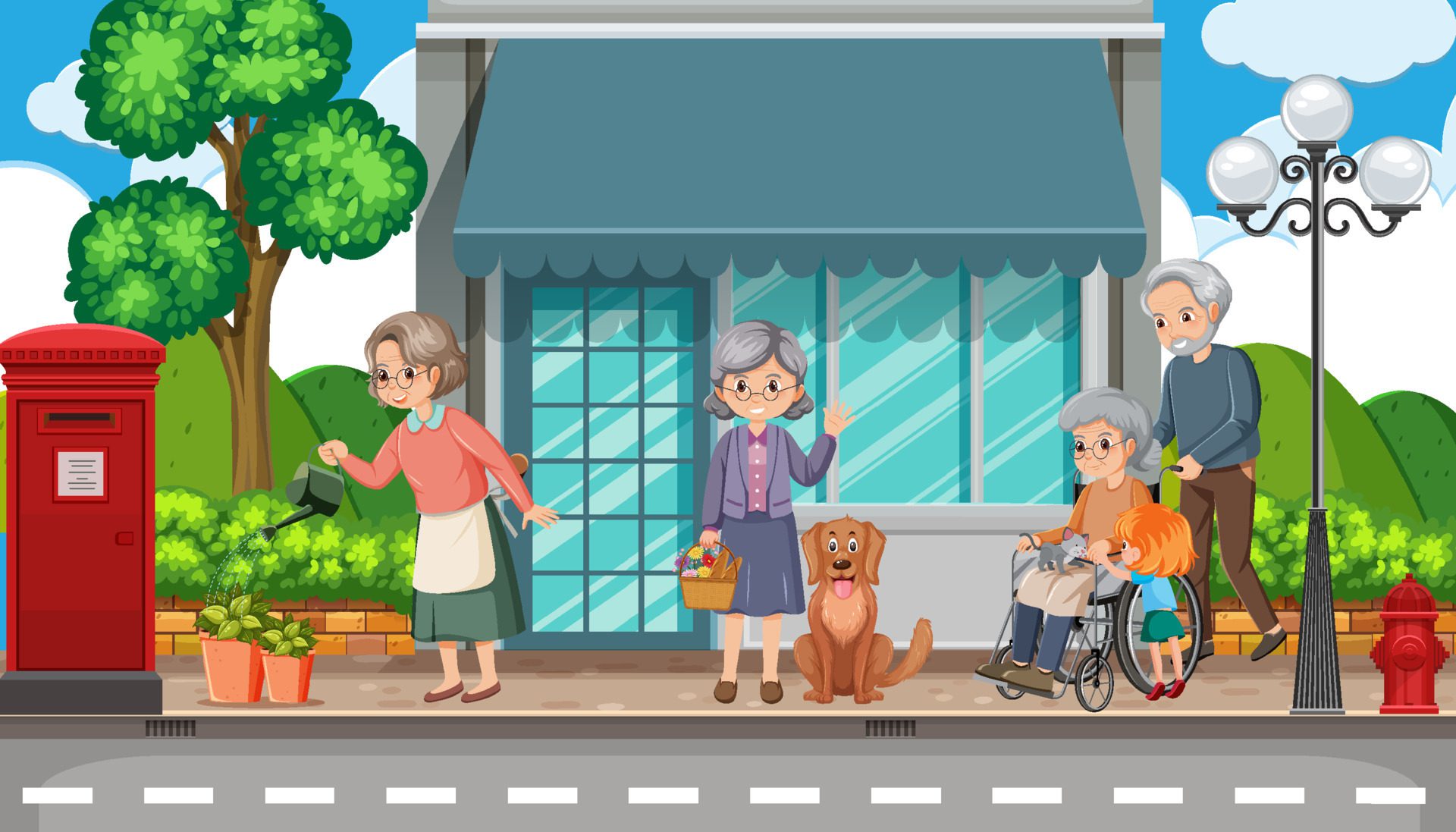 Elderly people on street in the town Free Vector