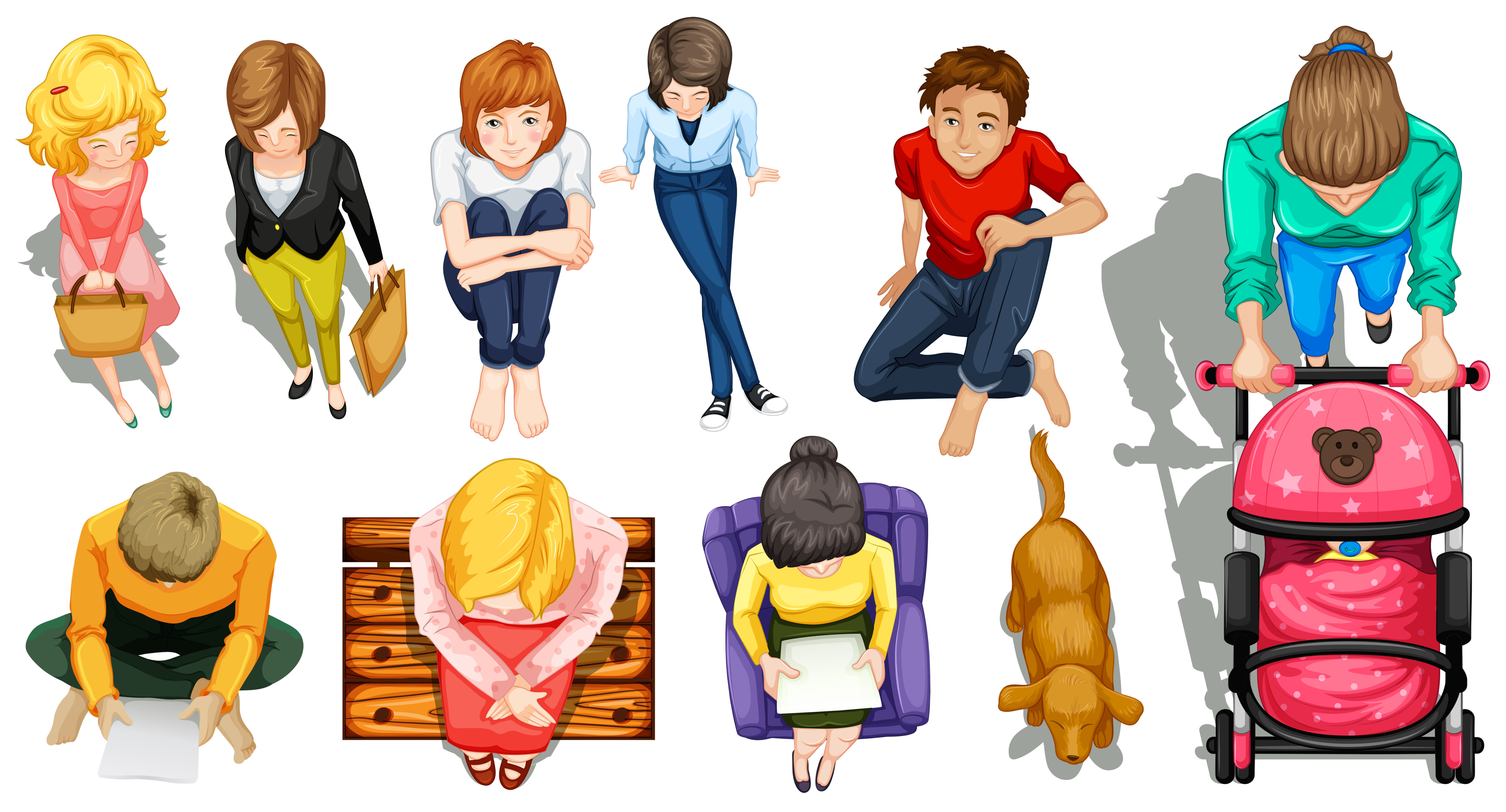 Top view of people sitting and walking Free Vector