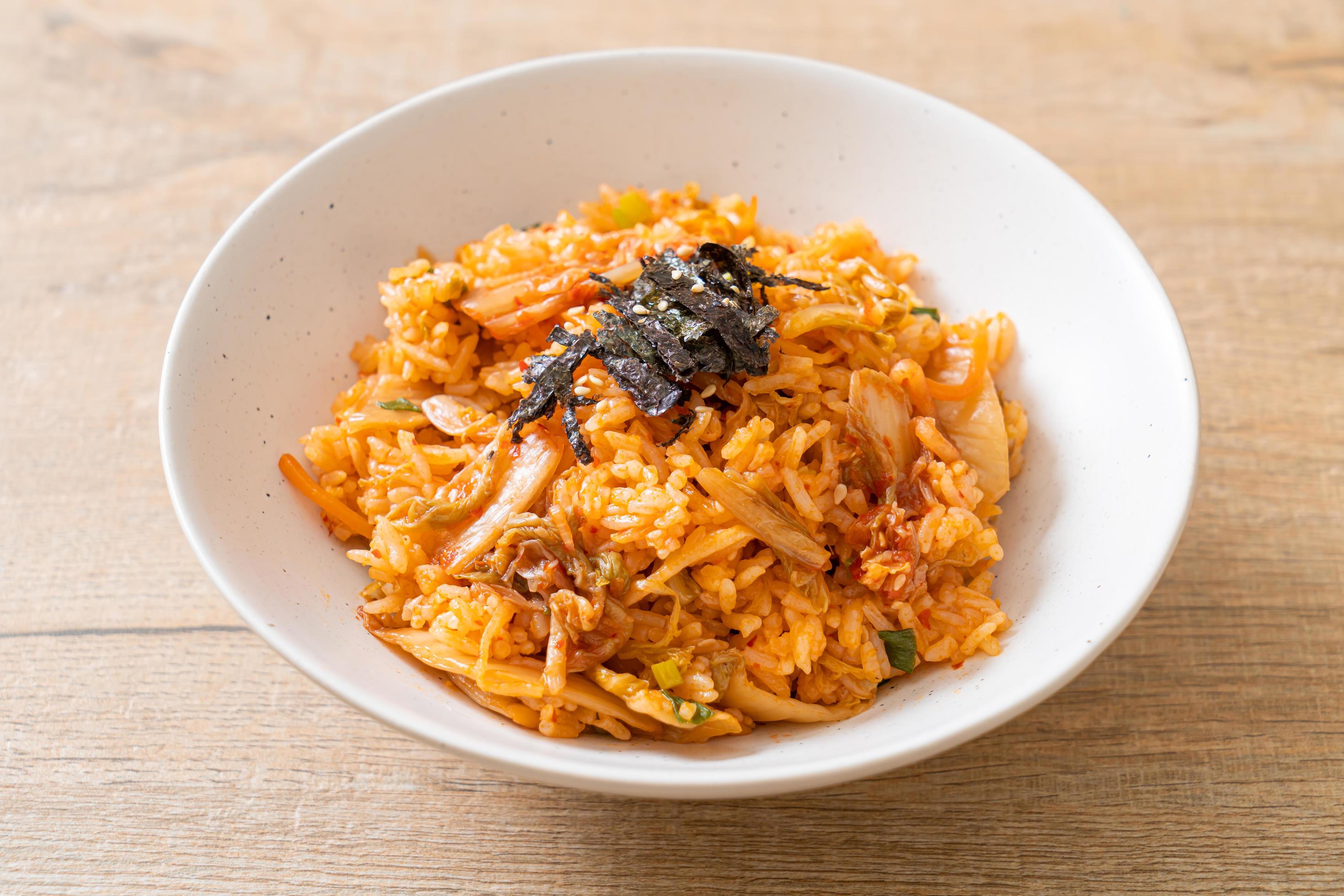 Kimchi fried rice with seaweed and white sesame – Korean food style Stock Free