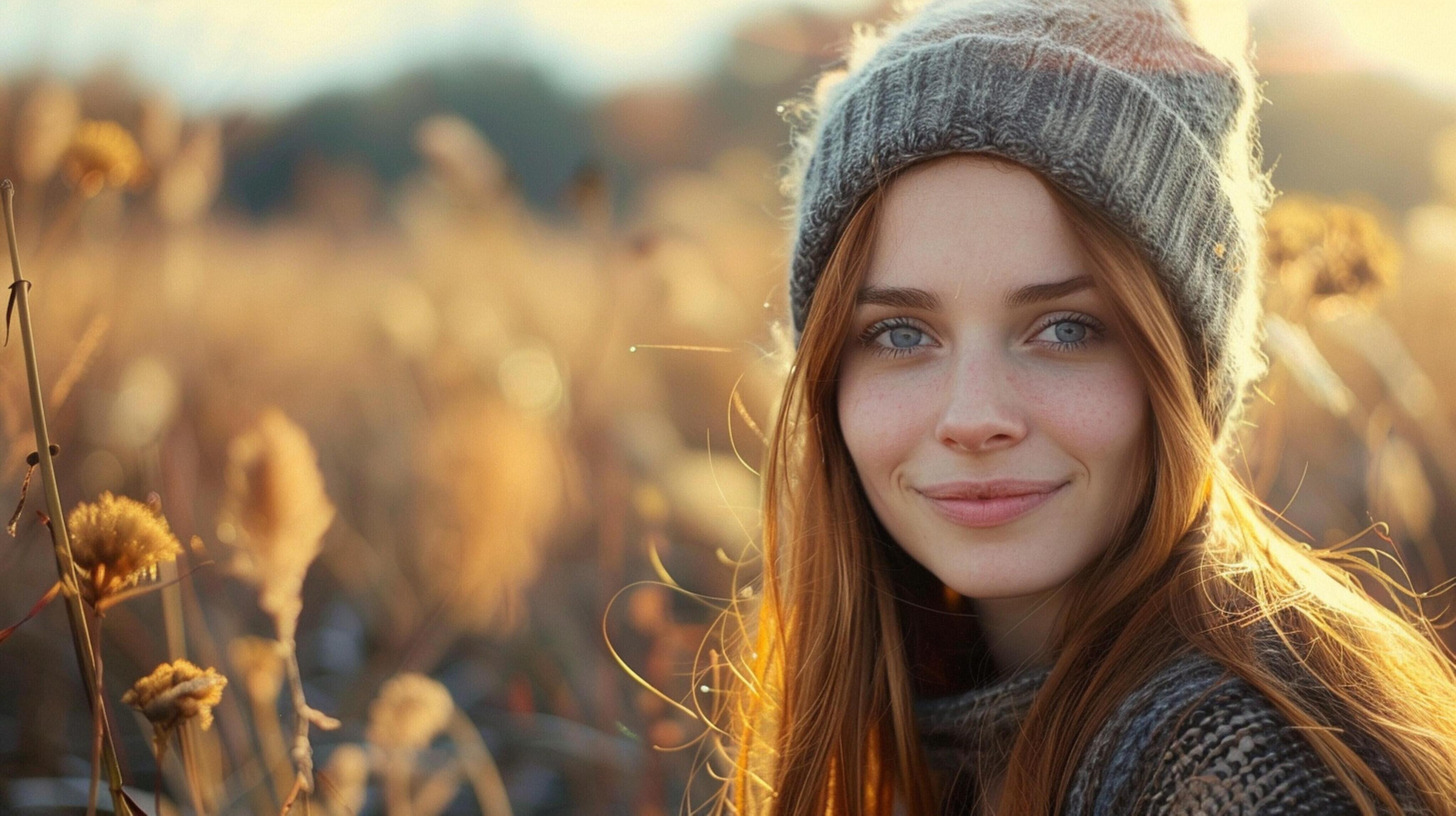 young woman outdoors looking at camera smiling Stock Free