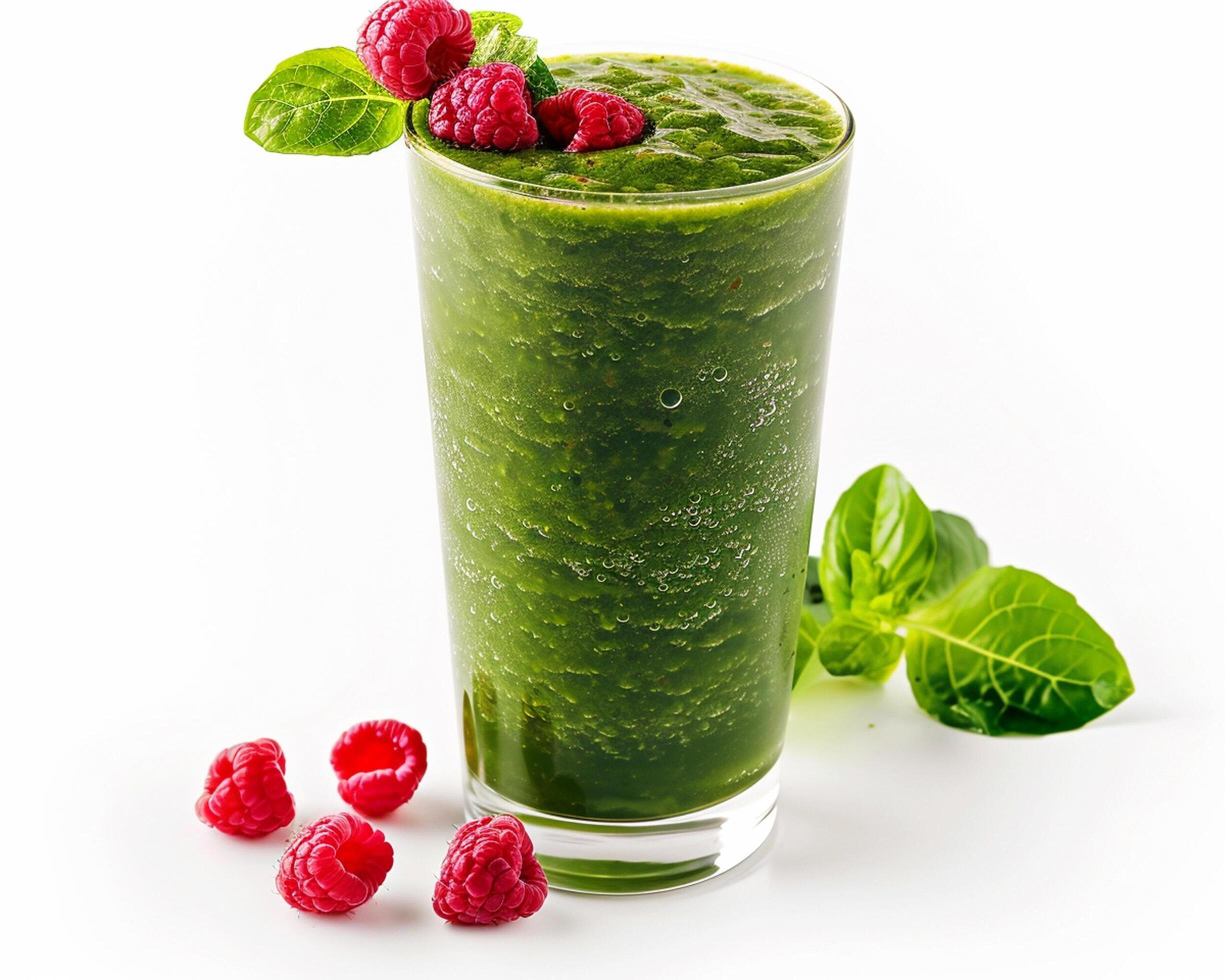 a smoothie with raspberries and spinach Stock Free