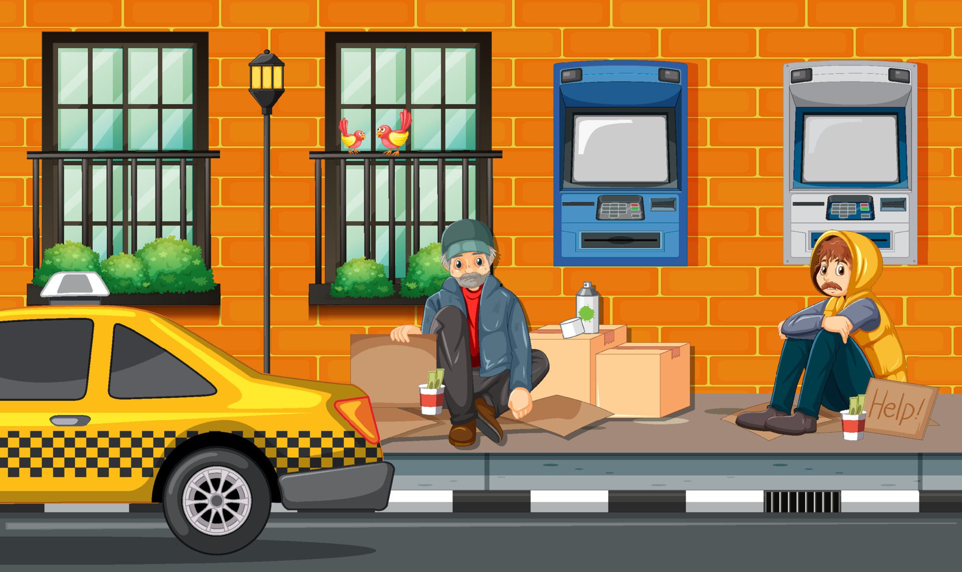 Outdoor scene with homeless people Free Vector