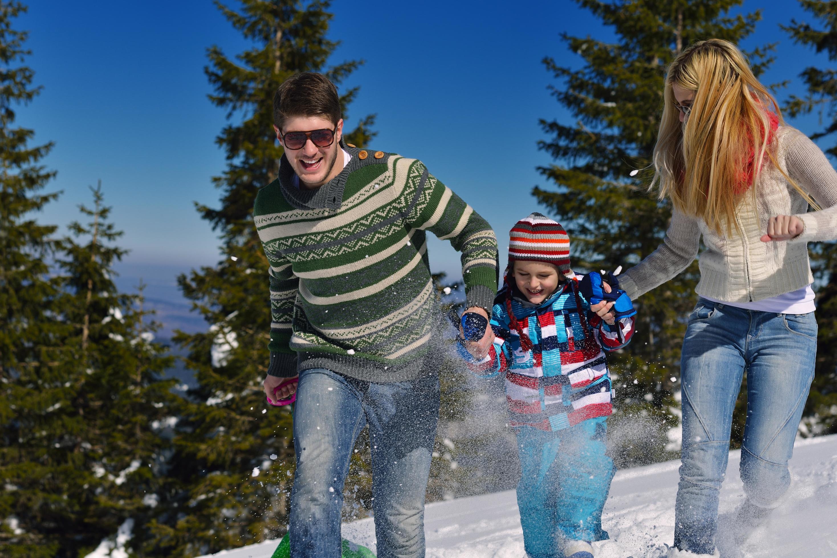 family having fun on fresh snow at winter Stock Free