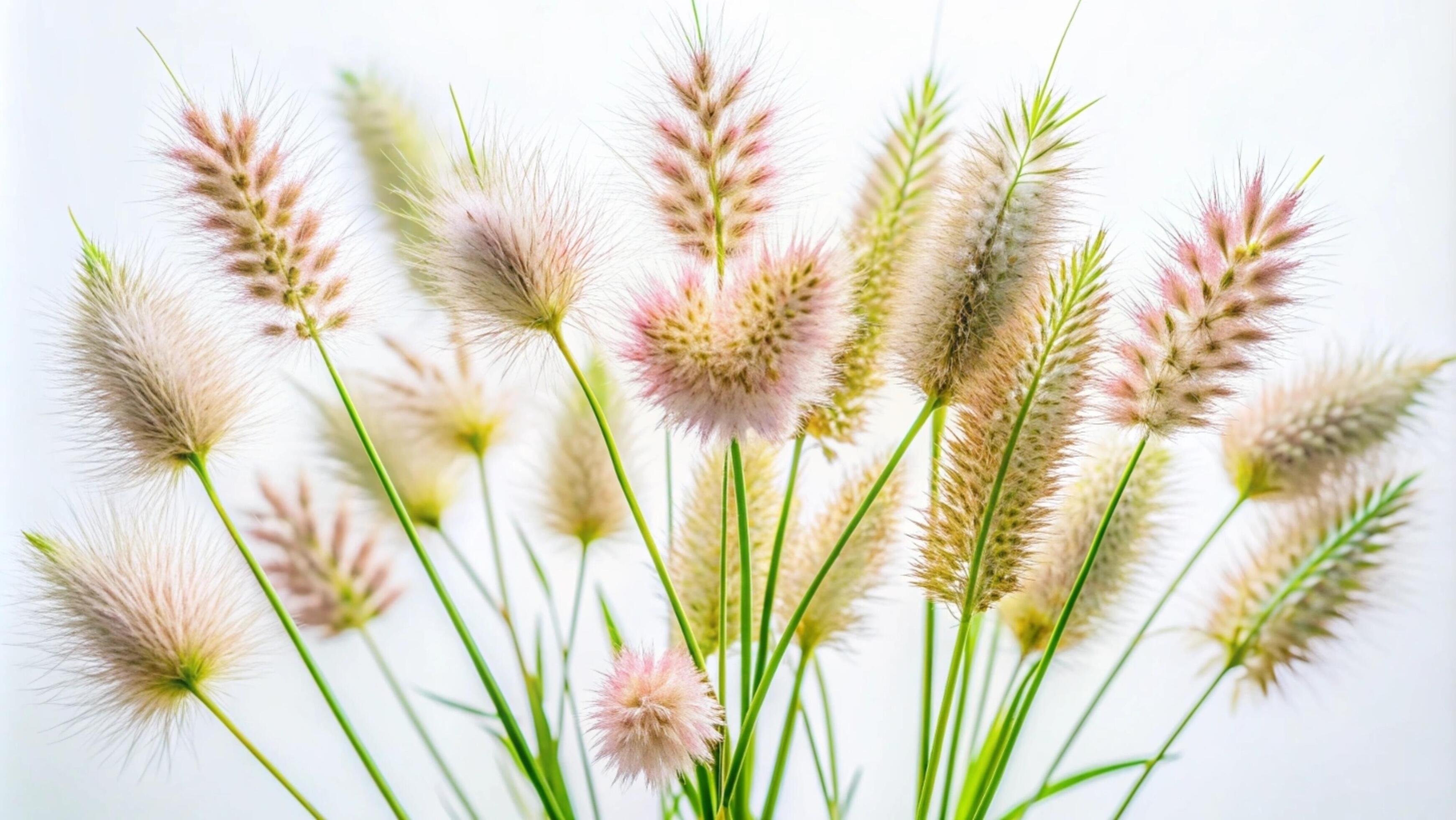 Blooming grass flowers on a white background. Stock Free