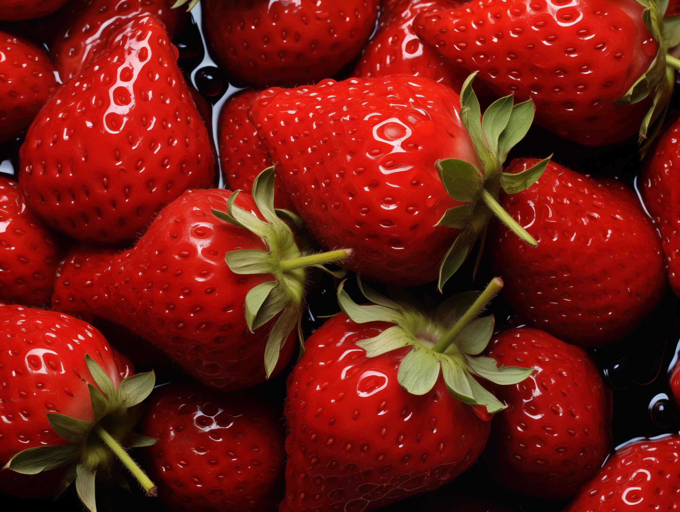 Strawberries background. Top view on fresh organic strawberries. Healthy fruits and vegan background. Stock Free