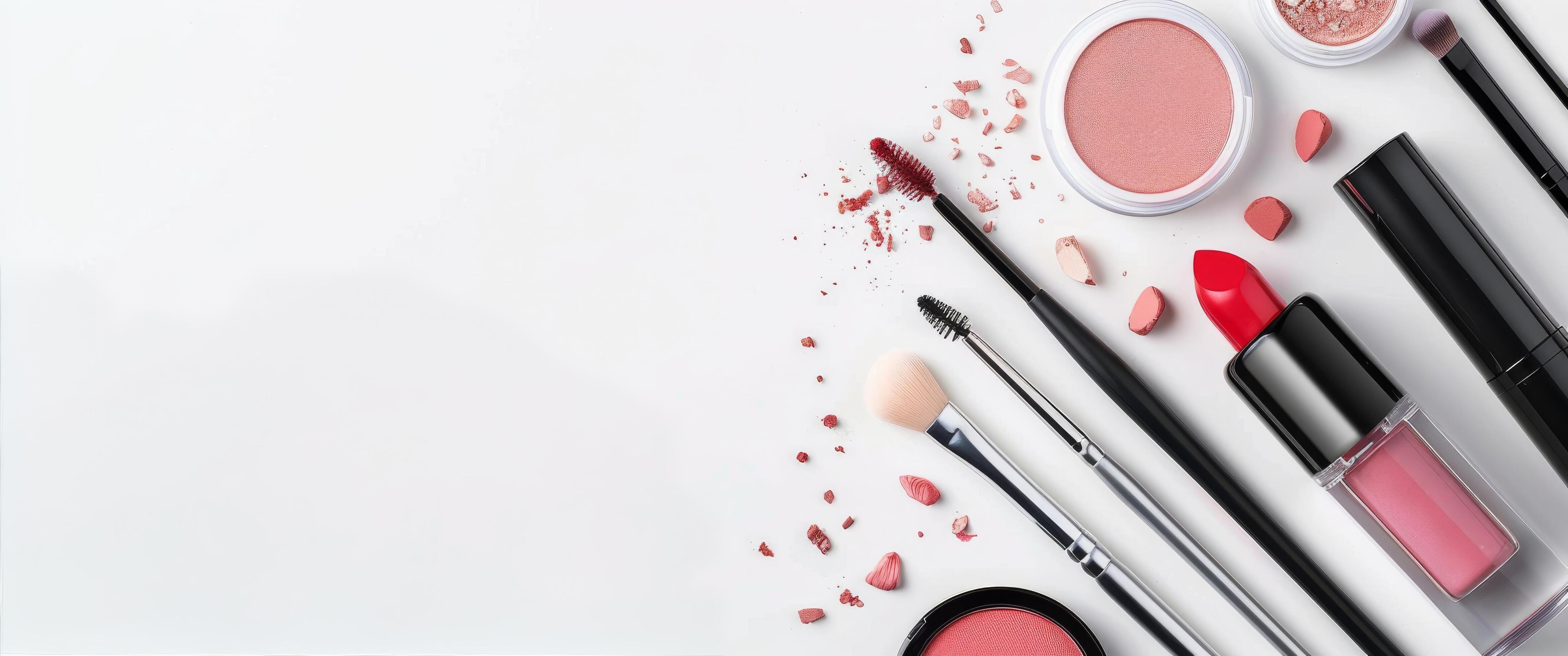 Makeup Brushes and Products on White Background Stock Free