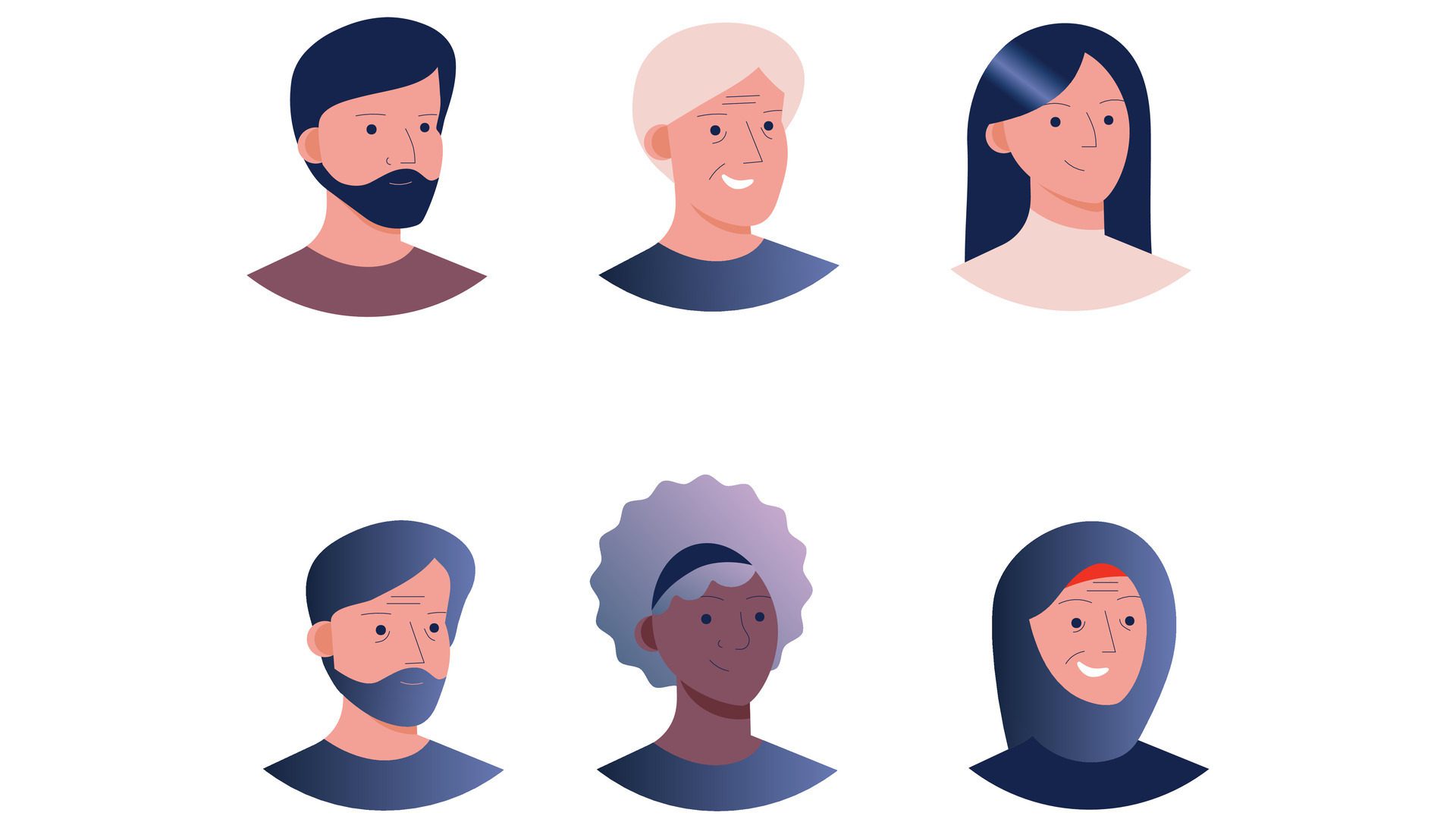 Diverse multinational adult people profile head characters vector illustration Free Vector