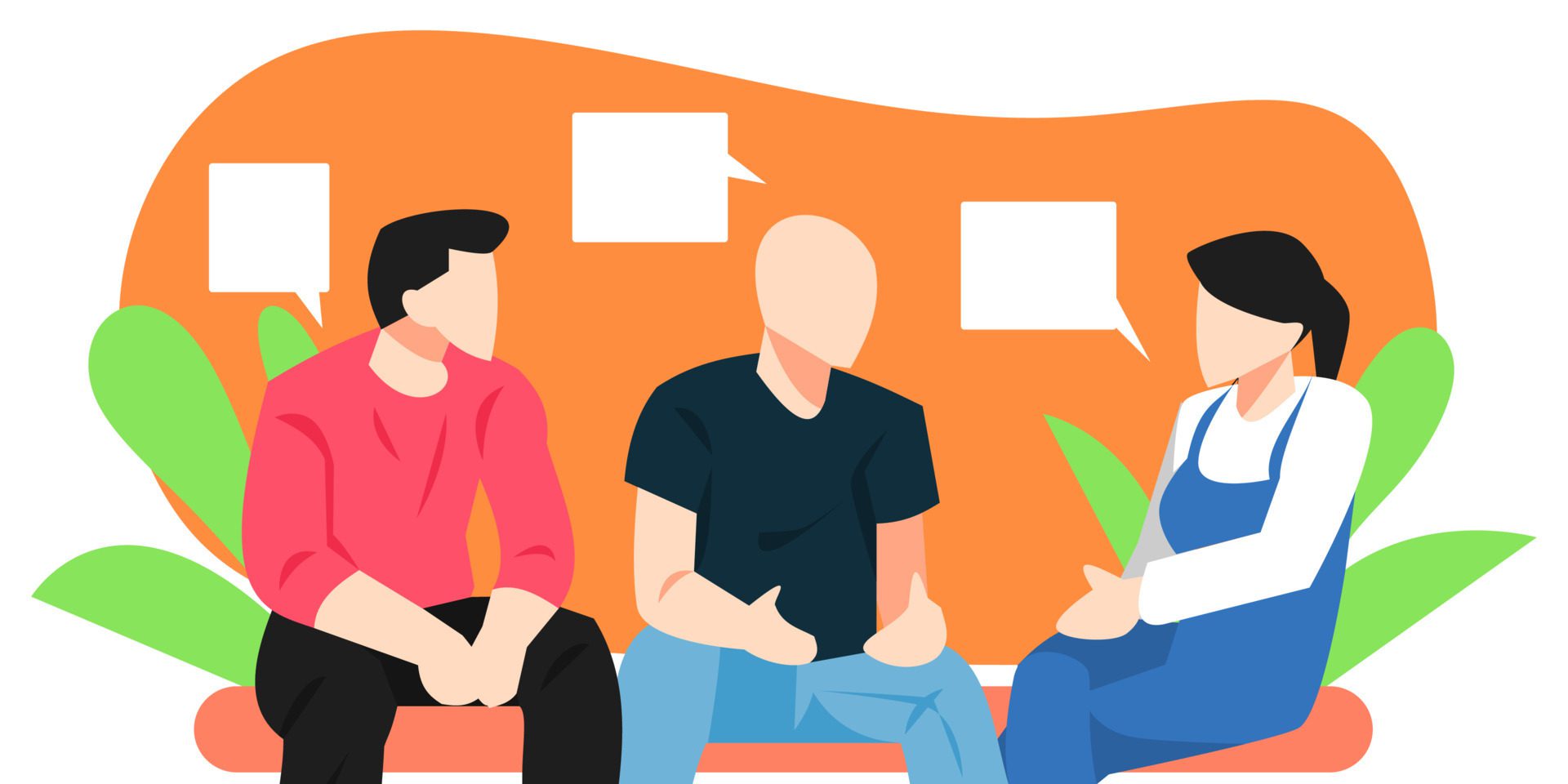 illustration of a group of people having a discussion. business concepts, learning, communication, activities, etc. flat vector Free Vector and Free SVG