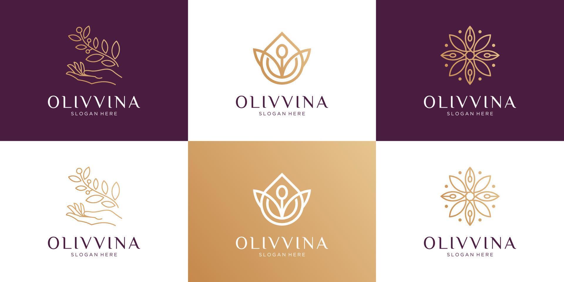 Set of abstract beauty flower, olive oil, branch and feminine logo design collection. Stock Free and Free SVG