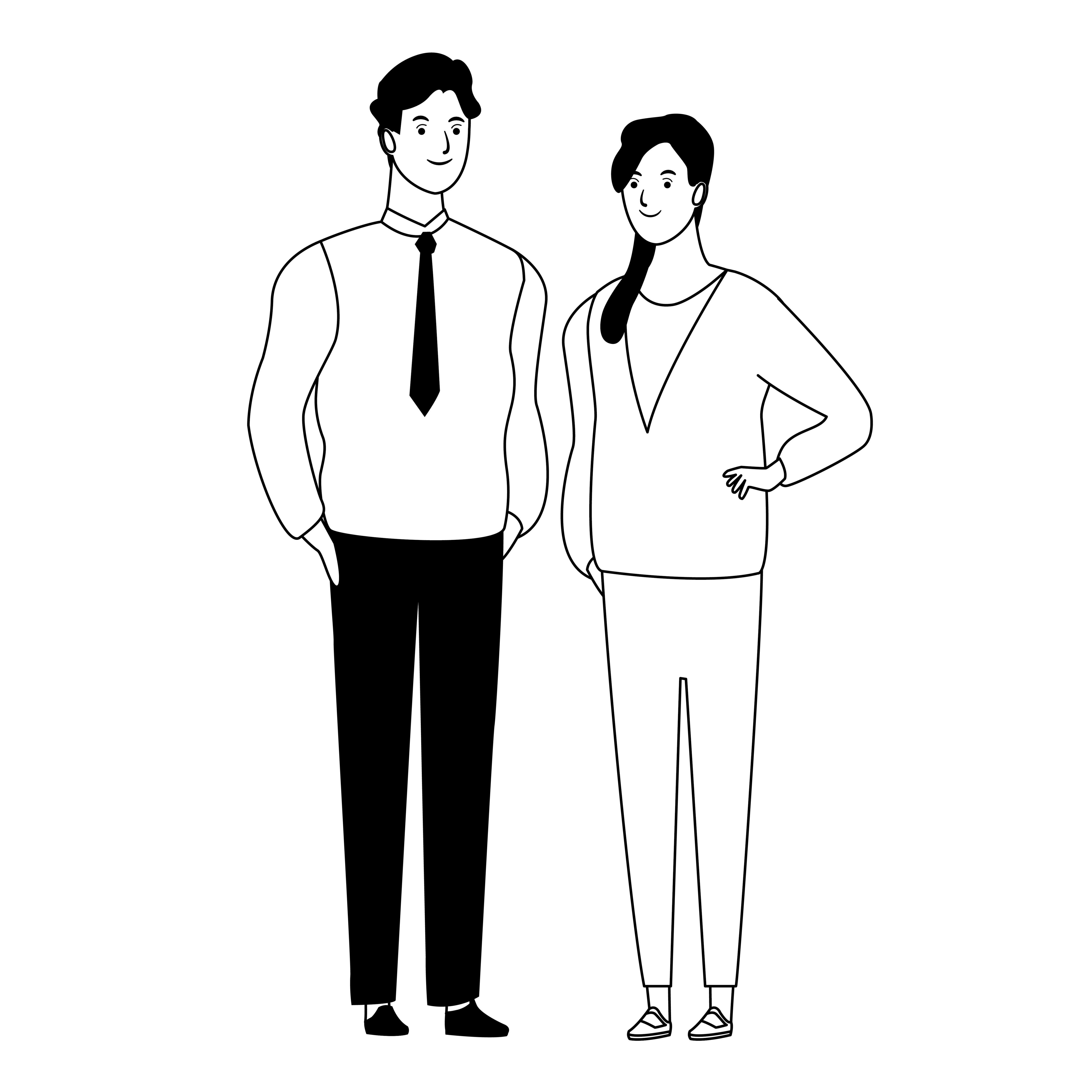 couple avatar cartoon character in black and white Free Vector