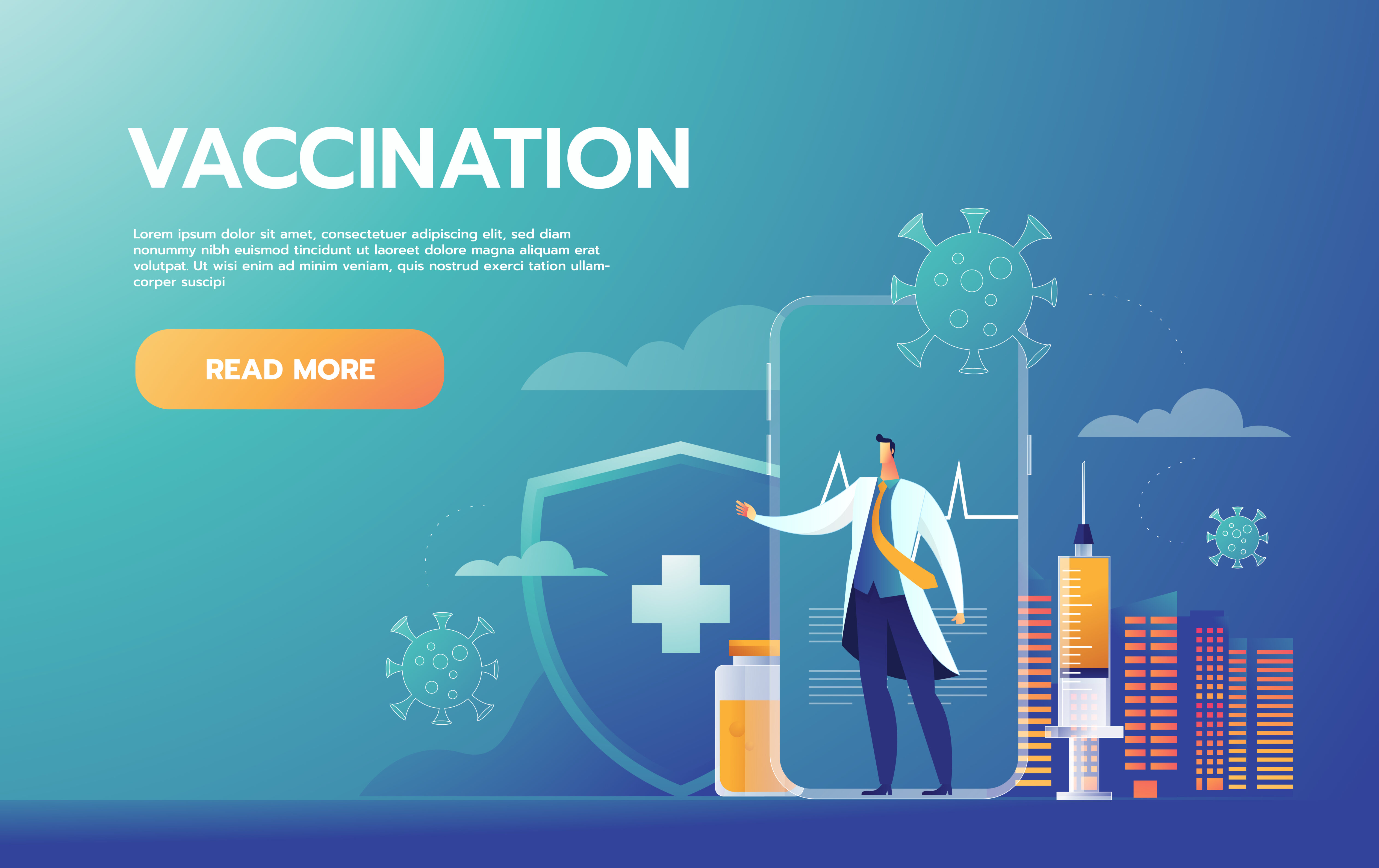 Vaccination concept. Immunization campaign. Vaccine shot. Medical treatment. Flat vector illustration Free Vector