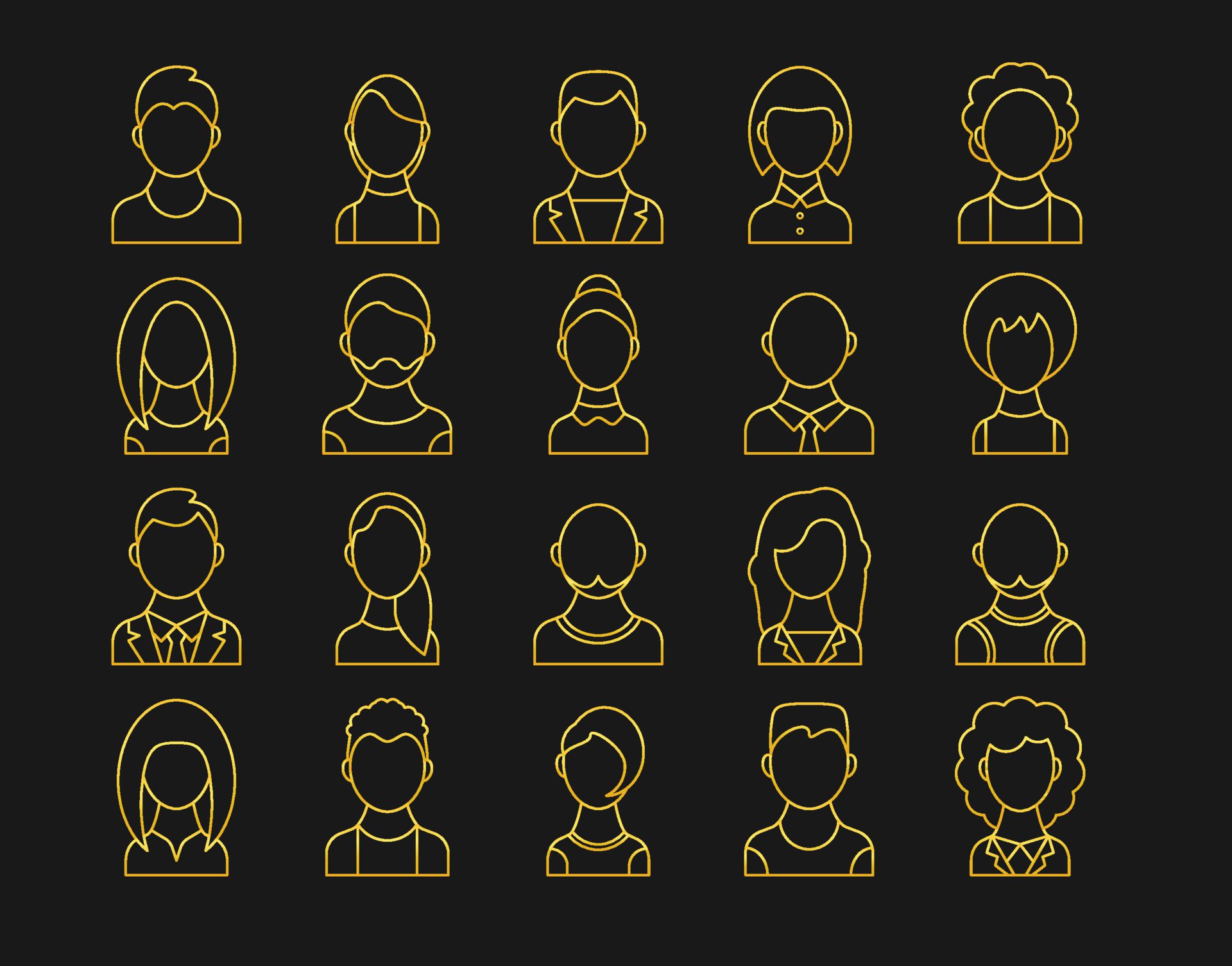 Set of gold people avatar icons Free Vector and Free SVG