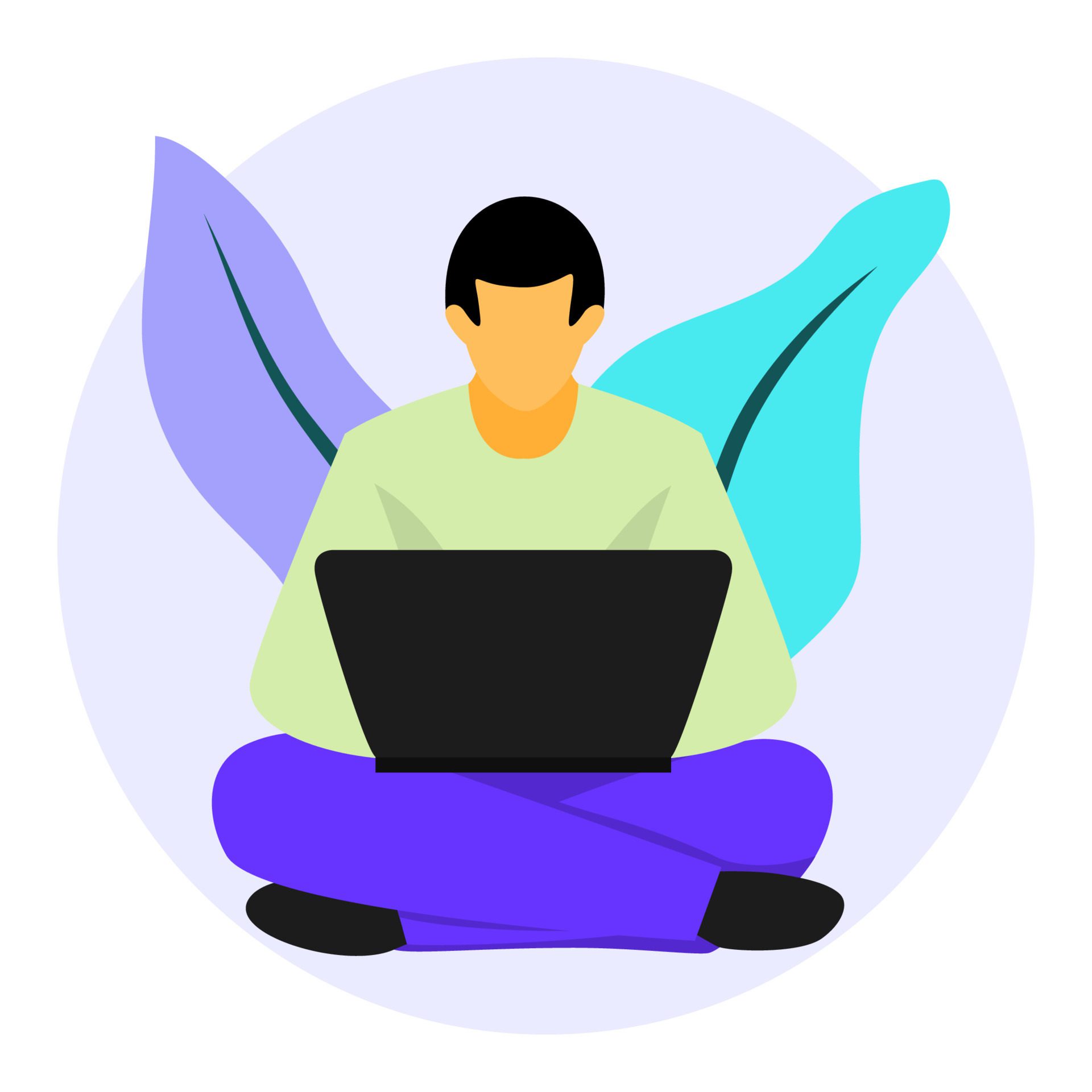 Vector illustration design of a person working in front of a laptop while sitting cross-legged Free Vector and Free SVG